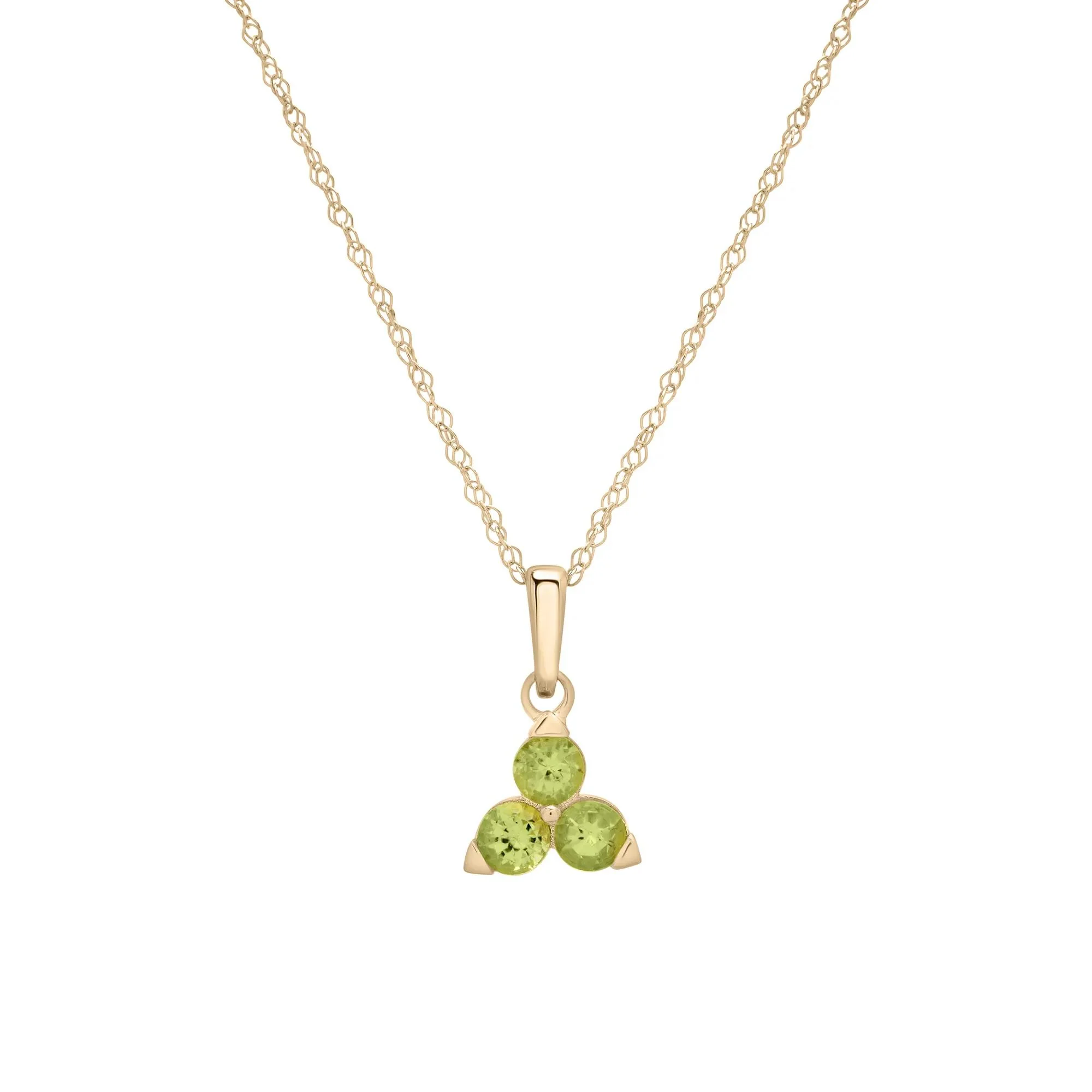 Peridot Three-Stone Triangle Birthstone Pendant Necklace 10K Yellow Gold Size 18"