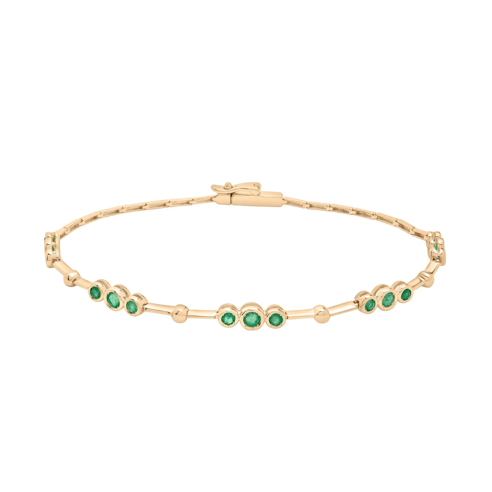 Emerald Bezel Link Bracelet 14K Yellow Gold Size 3.80mm