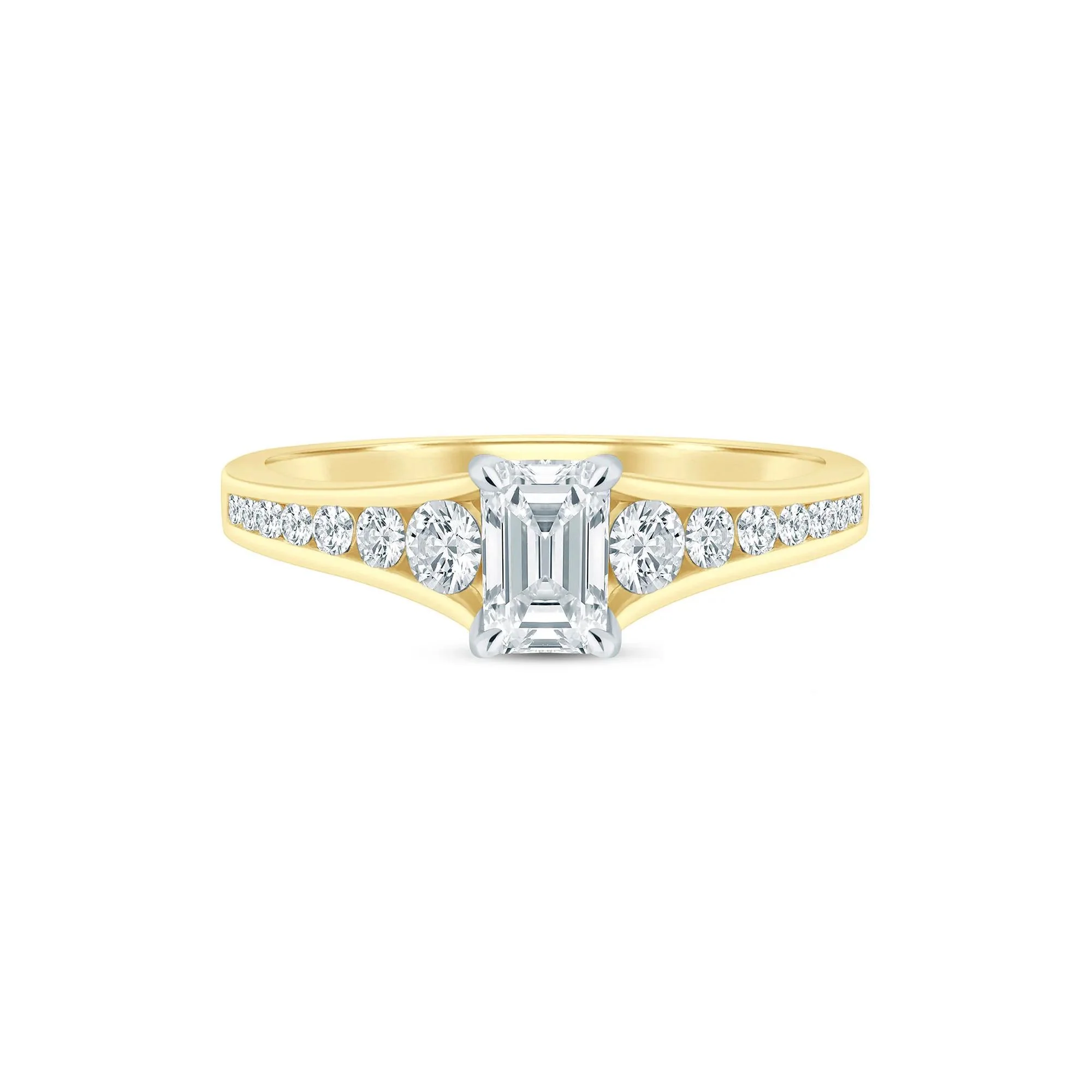 1 CT. Tw. Diamond Emerald-Cut & Round Engagement Ring 14K Yellow Gold Size 7 1.5mm