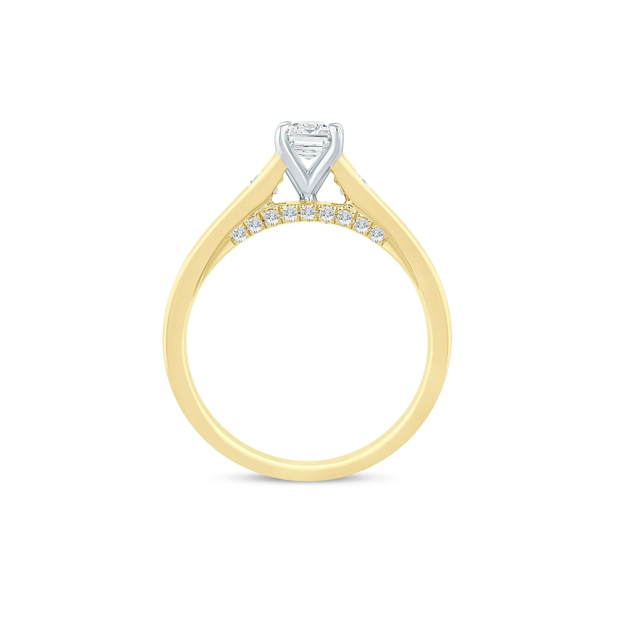 1 CT. Tw. Diamond Emerald-Cut & Round Engagement Ring 14K Yellow Gold Size 7 1.5mm - Image 2