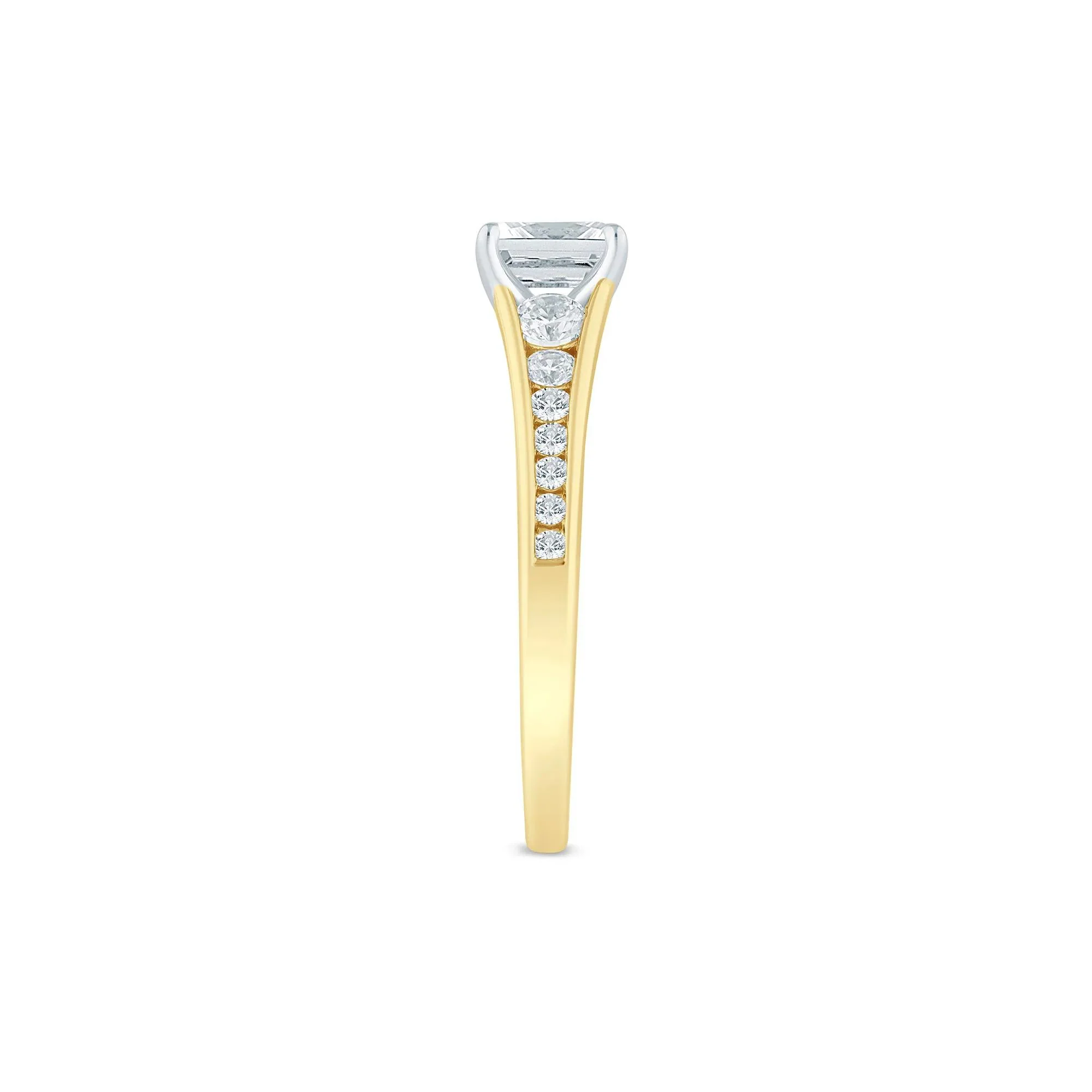 1 CT. Tw. Diamond Emerald-Cut & Round Engagement Ring 14K Yellow Gold Size 8 1.5mm - Image 3