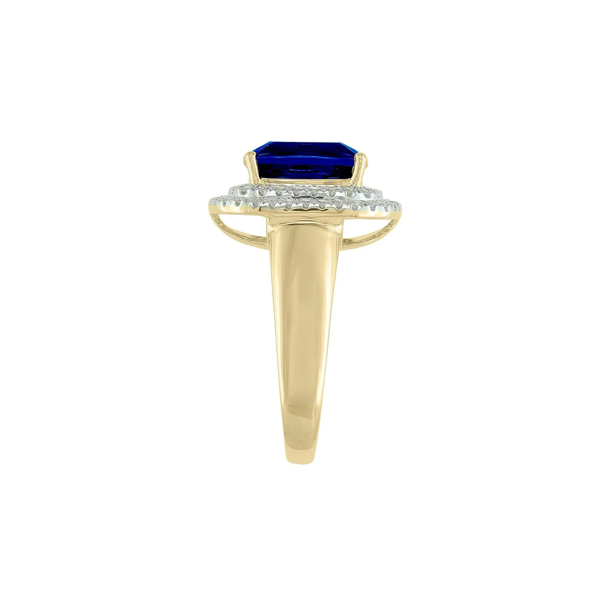 3/8 CT. Tw. Lab-Created Blue Sapphire and Diamond Ring 10K Yellow Gold Round Brilliant Cut Size 7 1mm - Image 3