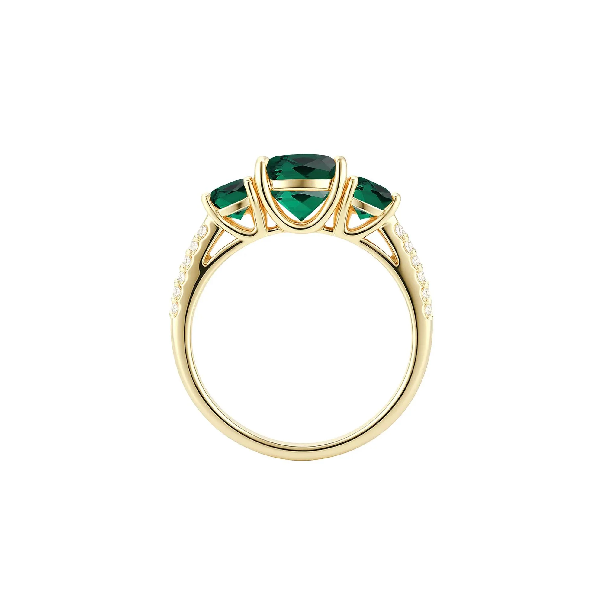 1/10 CT. Tw. Lab-Created Emerald & Diamond Three-Stone Ring 10K Yellow Gold Size 7 1mm - Image 2