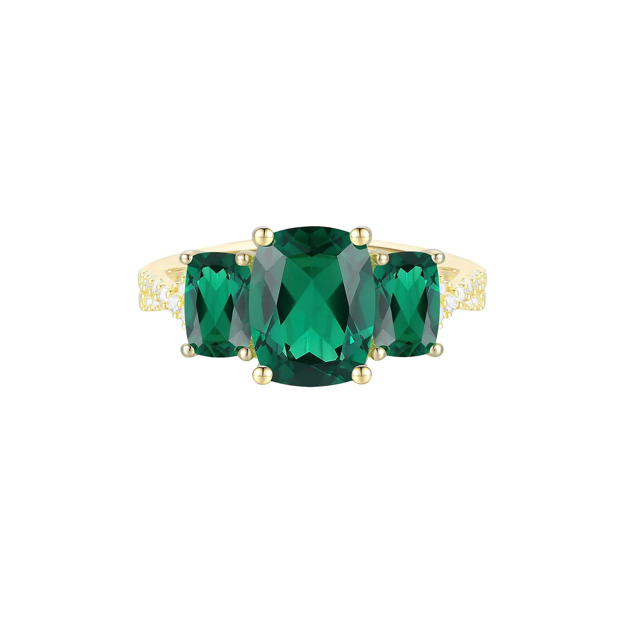 1/10 CT. Tw. Lab-Created Emerald & Diamond Three-Stone Ring 10K Yellow Gold Size 7.5 1mm