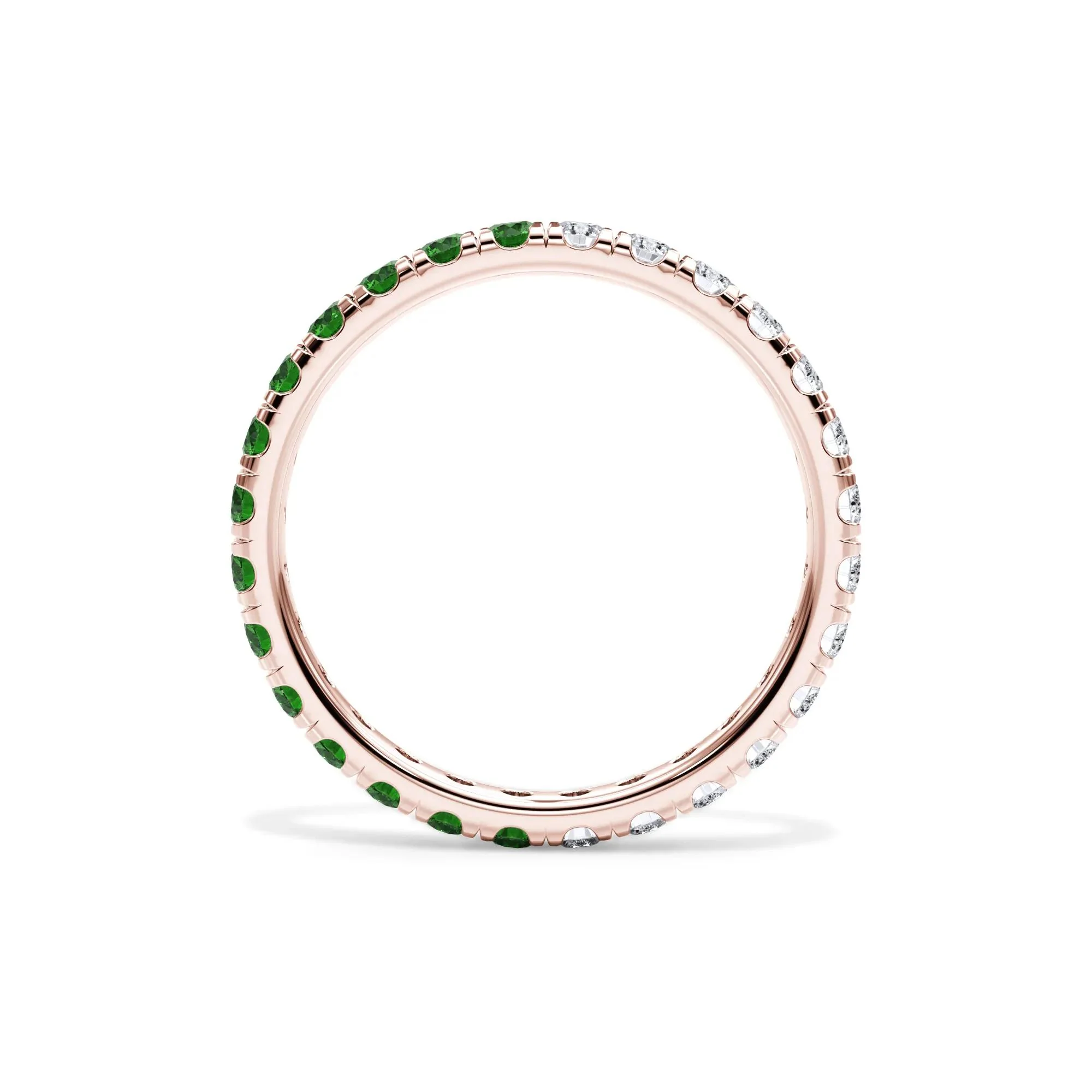 1/2 CT. Tw. Lab Grown Diamond and Lab-Created Emerald Eternity Band Ring 14K Rose Gold Size 5 3mm - Image 2