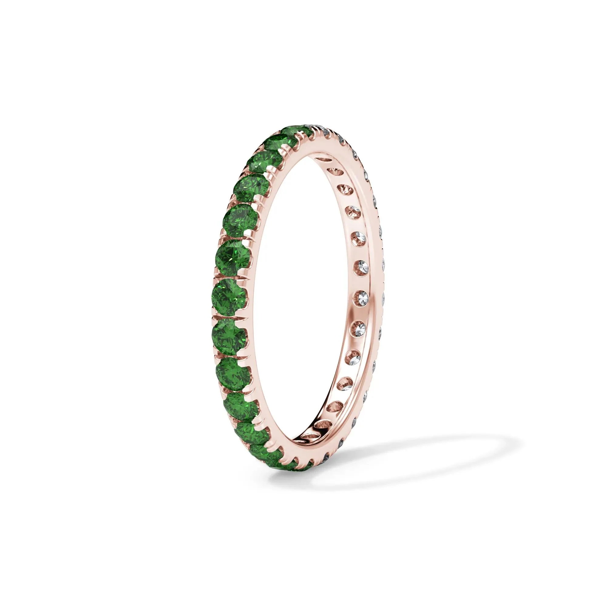 1/2 CT. Tw. Lab Grown Diamond and Lab-Created Emerald Eternity Band Ring 14K Rose Gold Size 5 3mm - Image 3