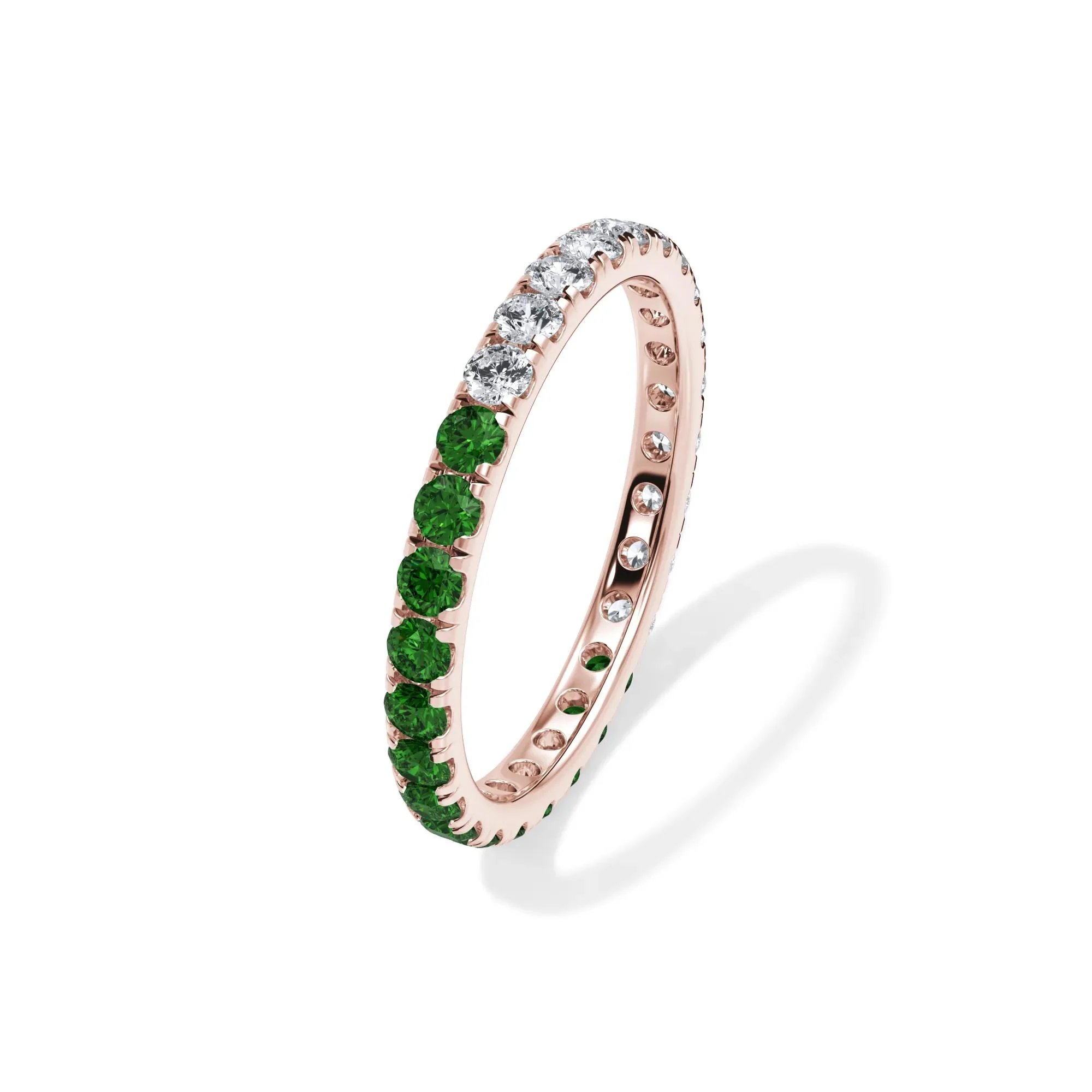 1/2 CT. Tw. Lab Grown Diamond and Lab-Created Emerald Eternity Band Ring 14K Rose Gold Size 8.5 3mm - Image 4