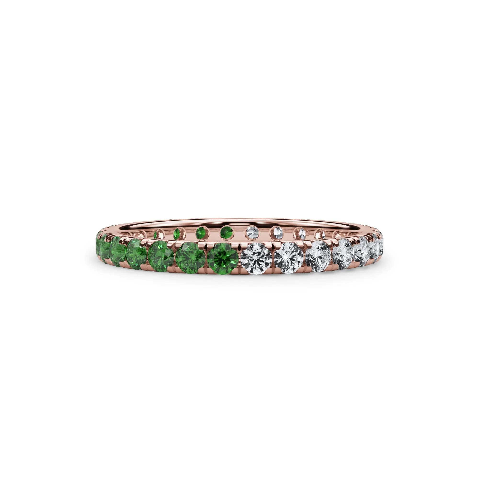 1/2 CT. Tw. Lab Grown Diamond and Lab-Created Emerald Eternity Band Ring 14K Rose Gold Size 9 3mm