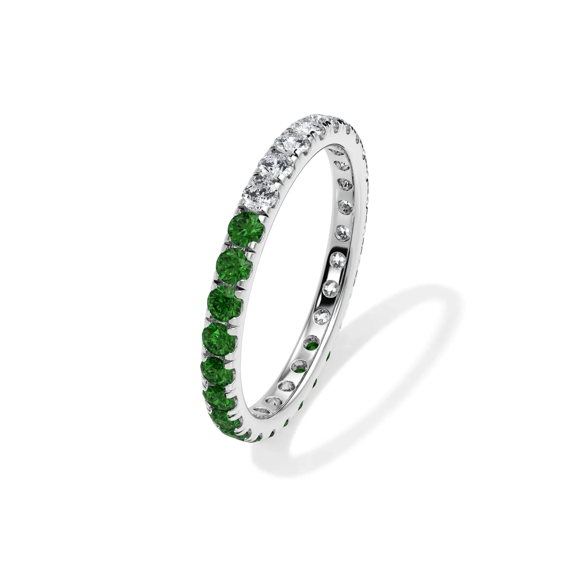 1/2 CT. Tw. Lab Grown Diamond and Lab-Created Emerald Eternity Band Ring 14K White Gold Size 4.5 3mm - Image 4