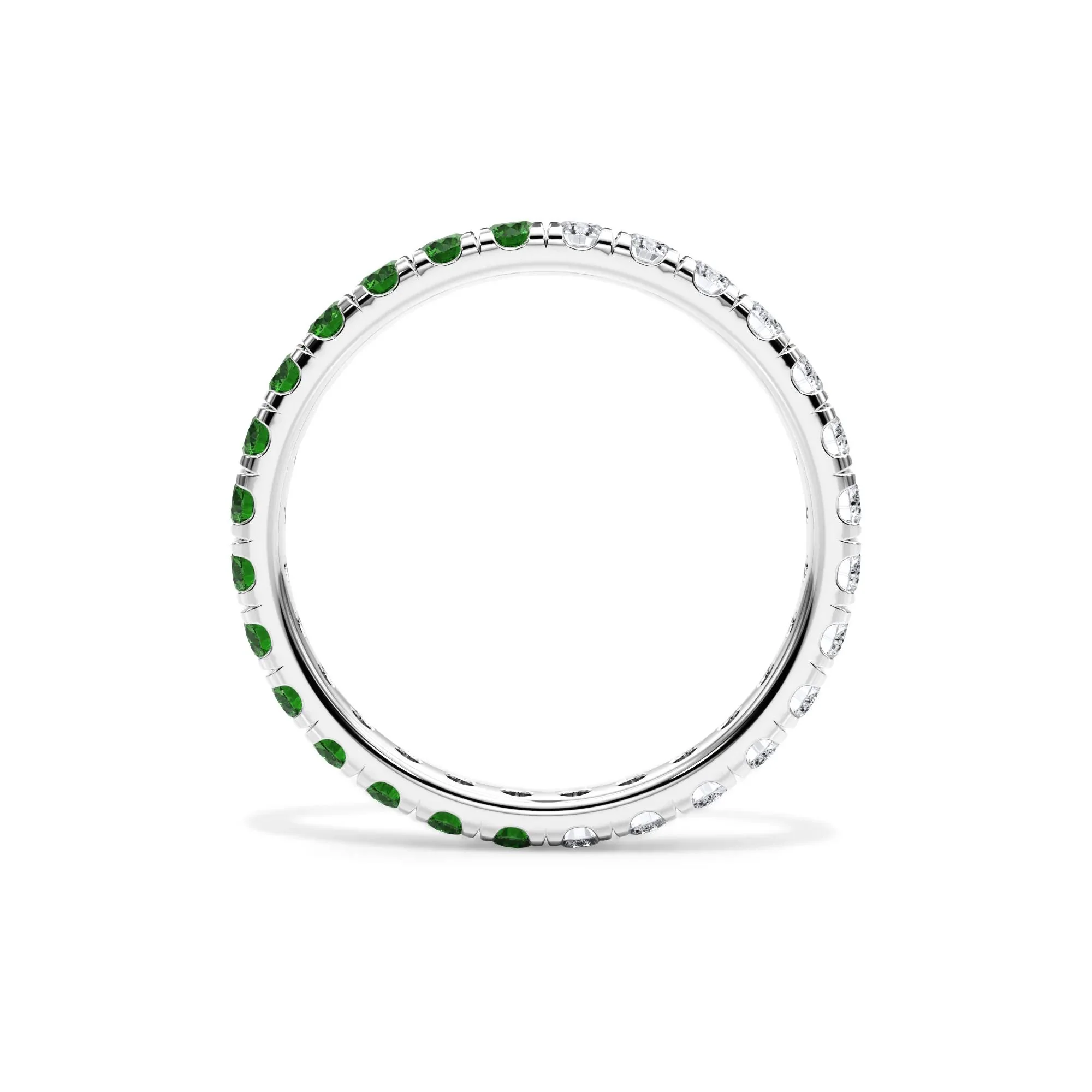 1/2 CT. Tw. Lab Grown Diamond and Lab-Created Emerald Eternity Band Ring 14K White Gold Size 6.5 3mm - Image 2