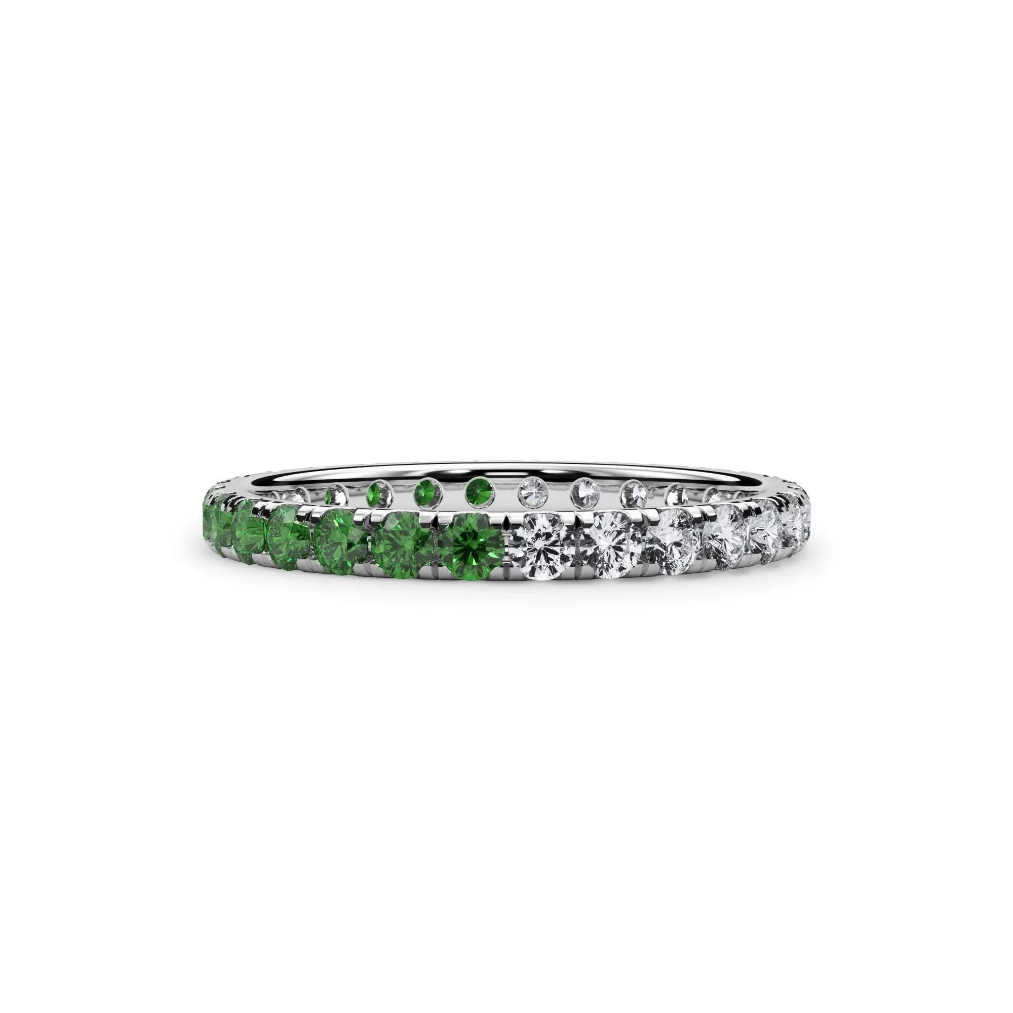 1/2 CT. Tw. Lab Grown Diamond and Lab-Created Emerald Eternity Band Ring 14K White Gold Size 8 3mm