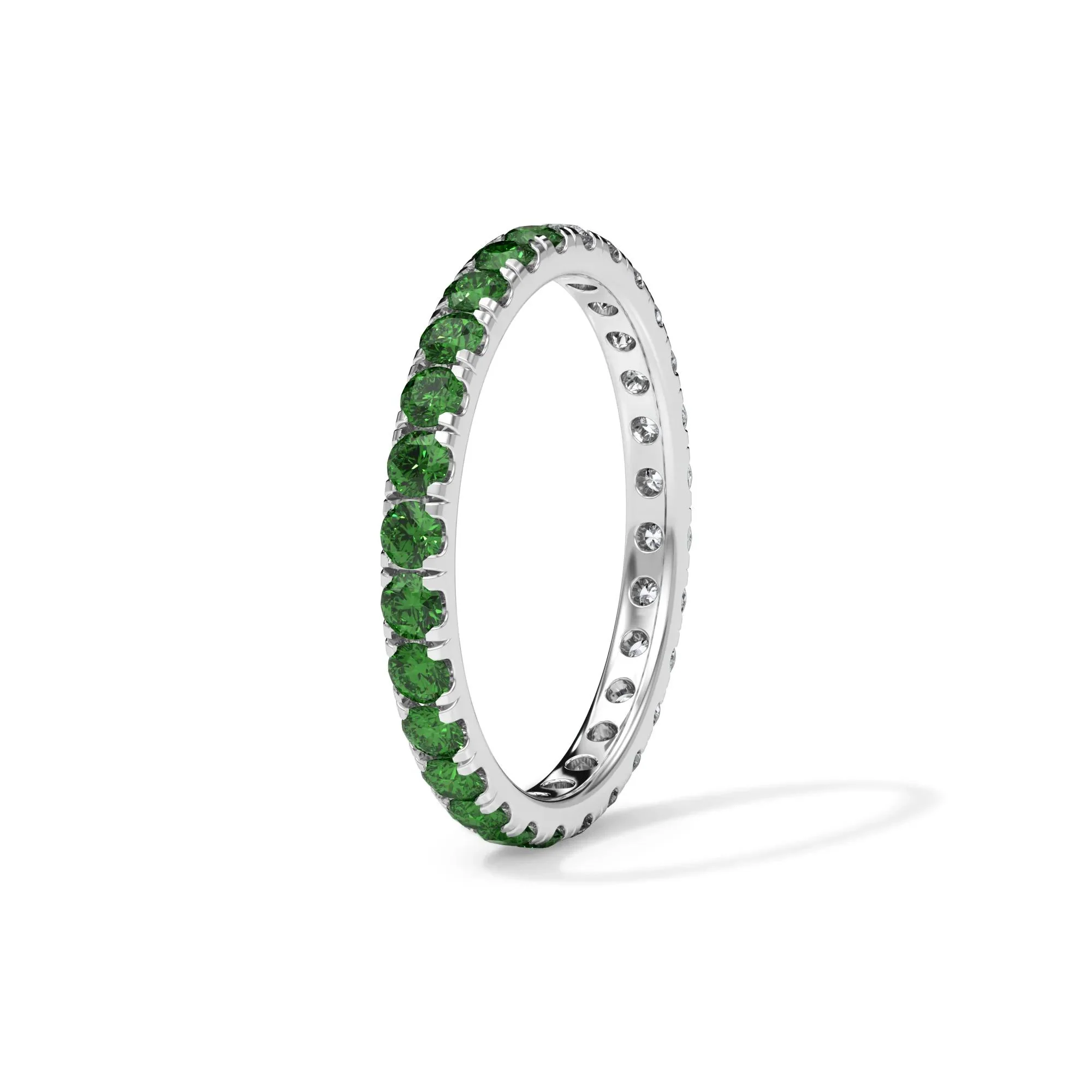 1/2 CT. Tw. Lab Grown Diamond and Lab-Created Emerald Eternity Band Ring 14K White Gold Size 8.5 3mm - Image 3