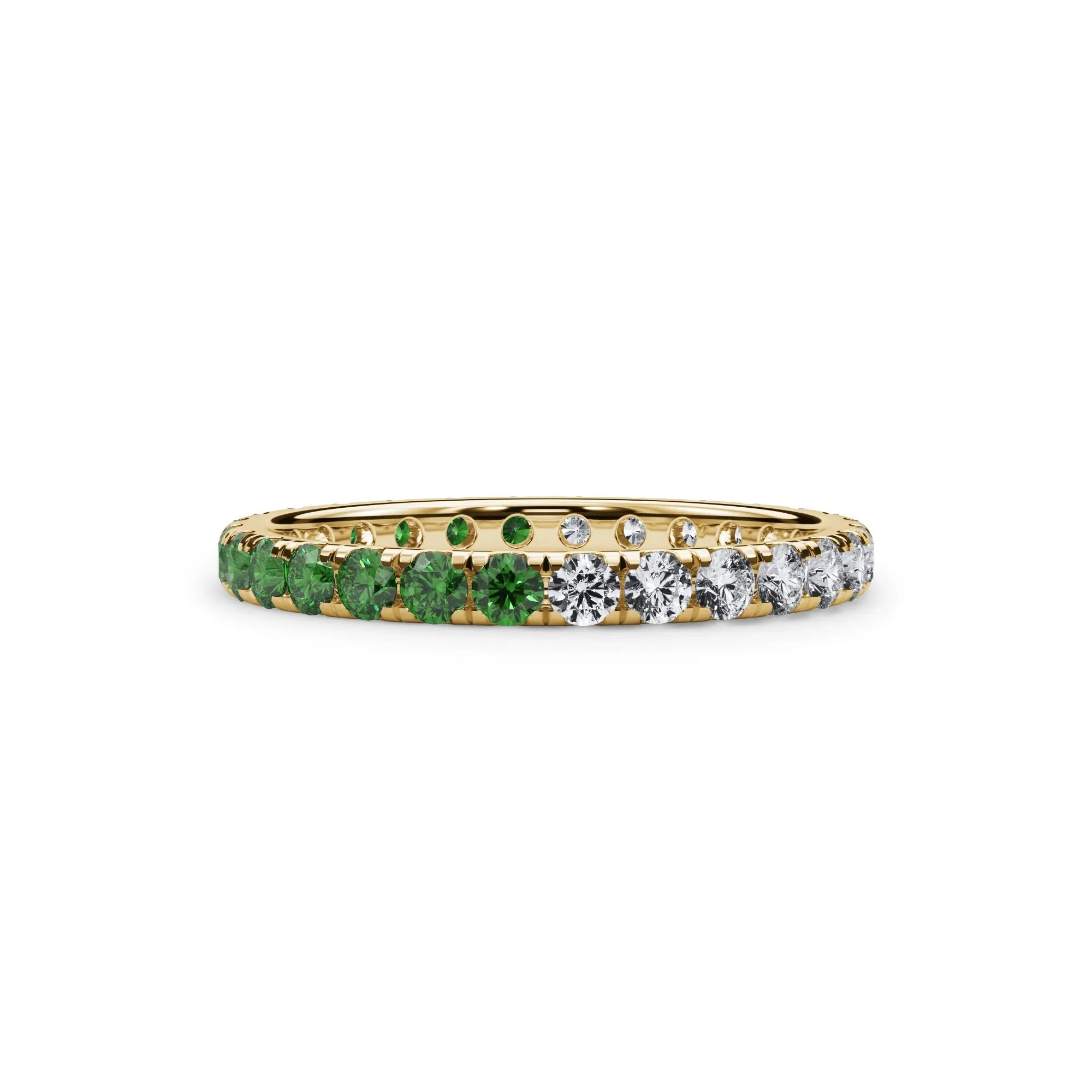 1/2 CT. Tw. Lab Grown Diamond and Lab-Created Emerald Eternity Band Ring 14K Yellow Gold Size 6.5 3mm
