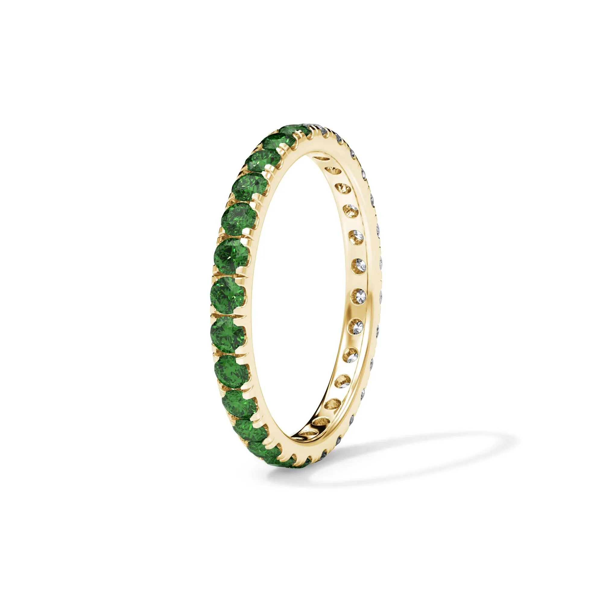 1/2 CT. Tw. Lab Grown Diamond and Lab-Created Emerald Eternity Band Ring 14K Yellow Gold Size 6.5 3mm - Image 3