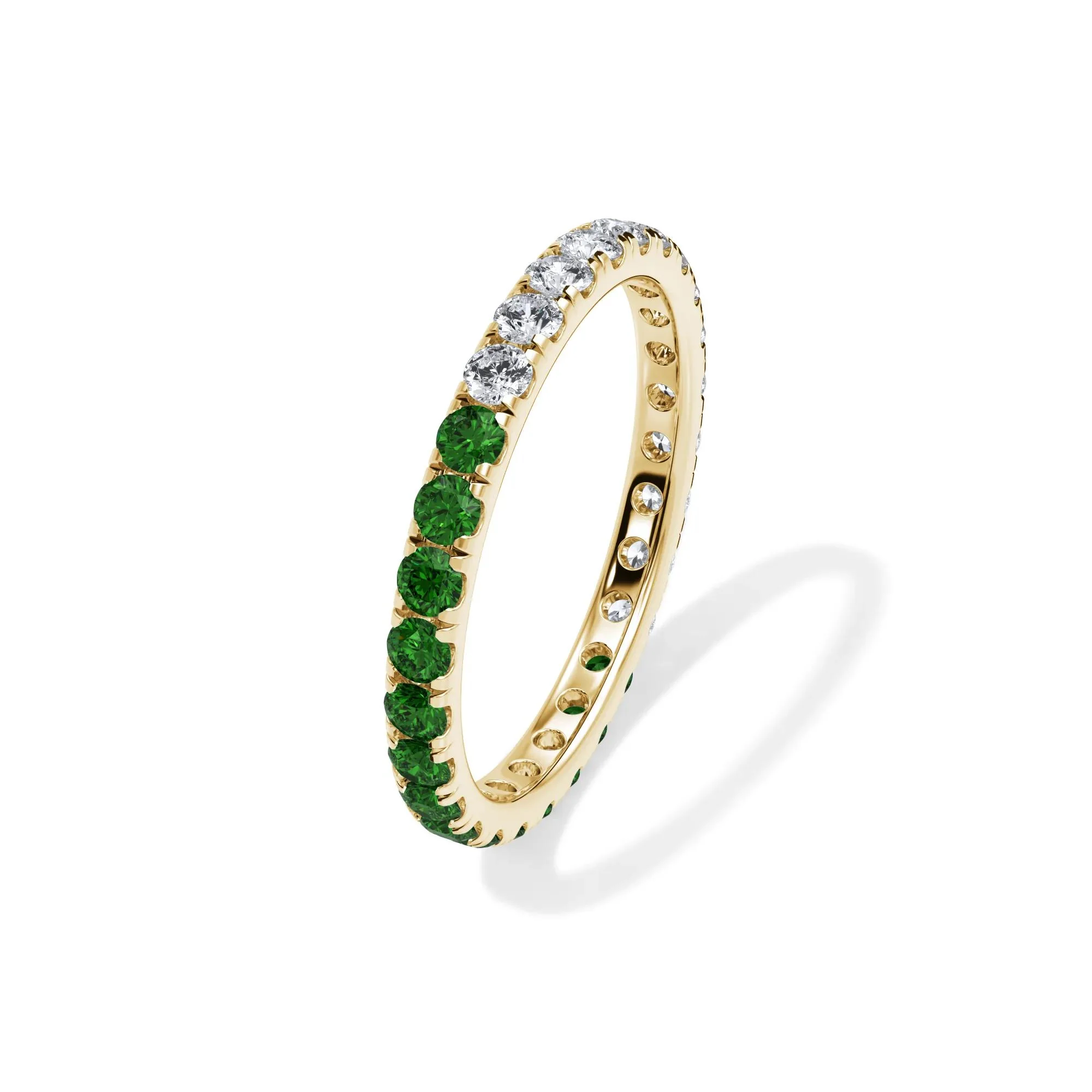 1/2 CT. Tw. Lab Grown Diamond and Lab-Created Emerald Eternity Band Ring 14K Yellow Gold Size 6.5 3mm - Image 4