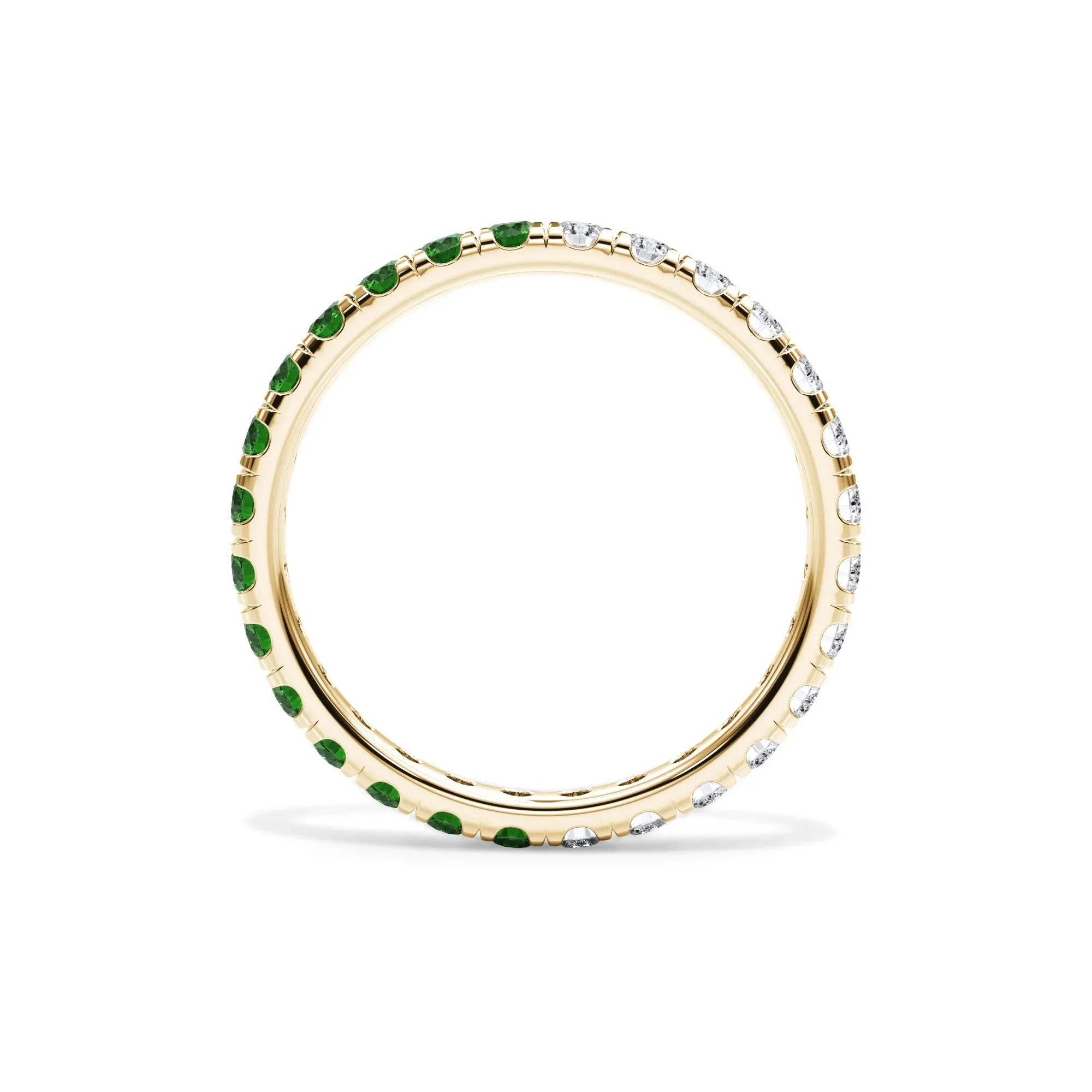 1/2 CT. Tw. Lab Grown Diamond and Lab-Created Emerald Eternity Band Ring 14K Yellow Gold Size 9 3mm - Image 2