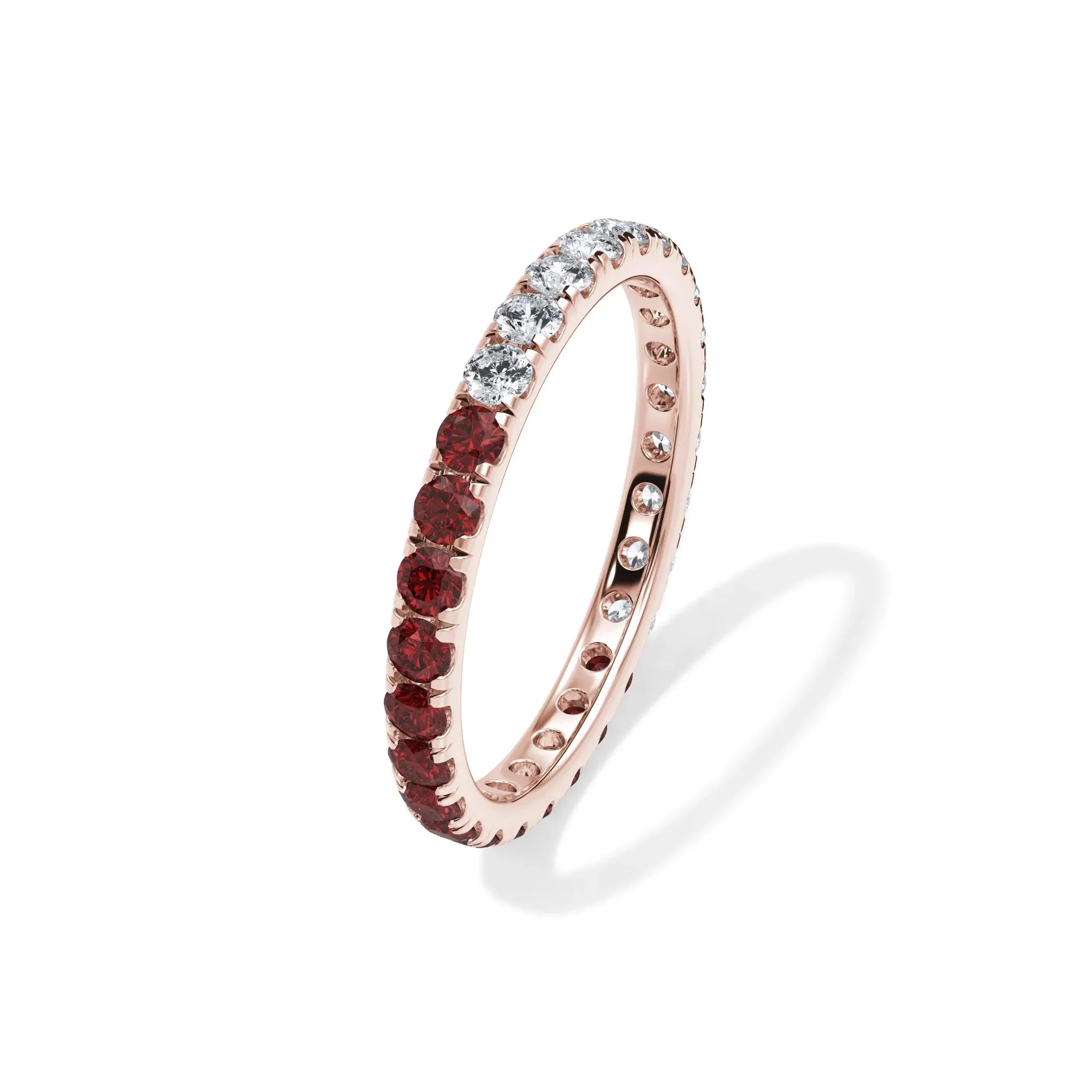 1/2 CT. Tw. Lab Grown Diamond and Lab-Created Ruby Eternity Band Ring 14K Rose Gold Size 6.5 3mm - Image 4