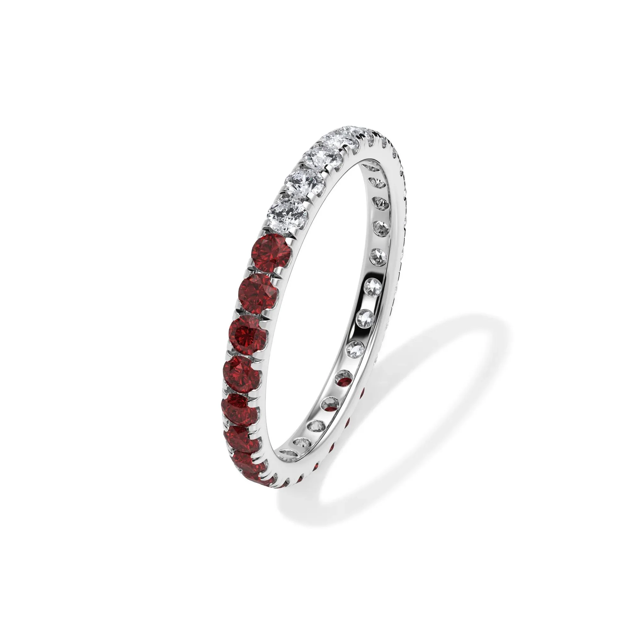1/2 CT. Tw. Lab Grown Diamond and Lab-Created Ruby Eternity Band Ring 14K White Gold Size 5 3mm - Image 4