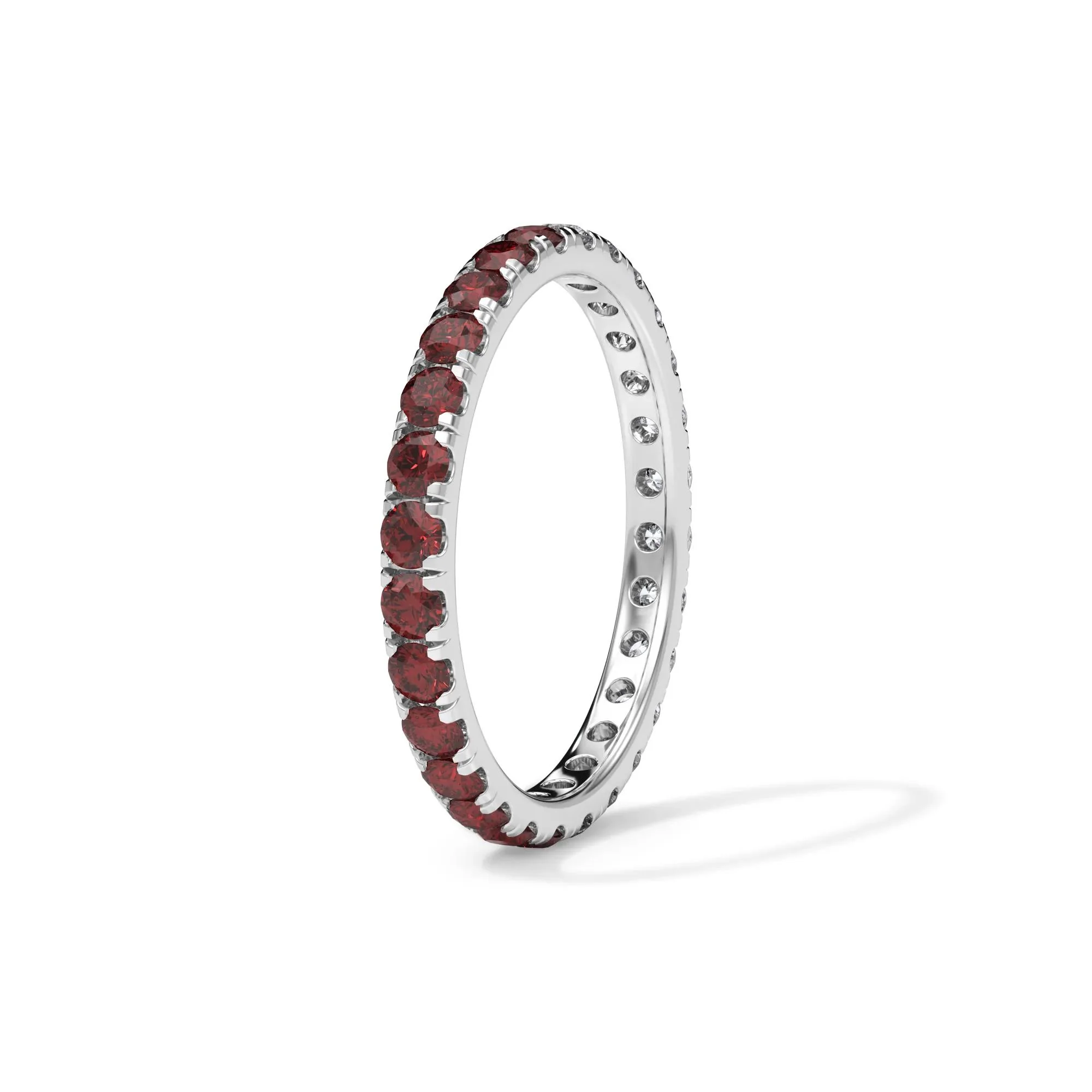 1/2 CT. Tw. Lab Grown Diamond and Lab-Created Ruby Eternity Band Ring 14K White Gold Size 9 3mm - Image 3