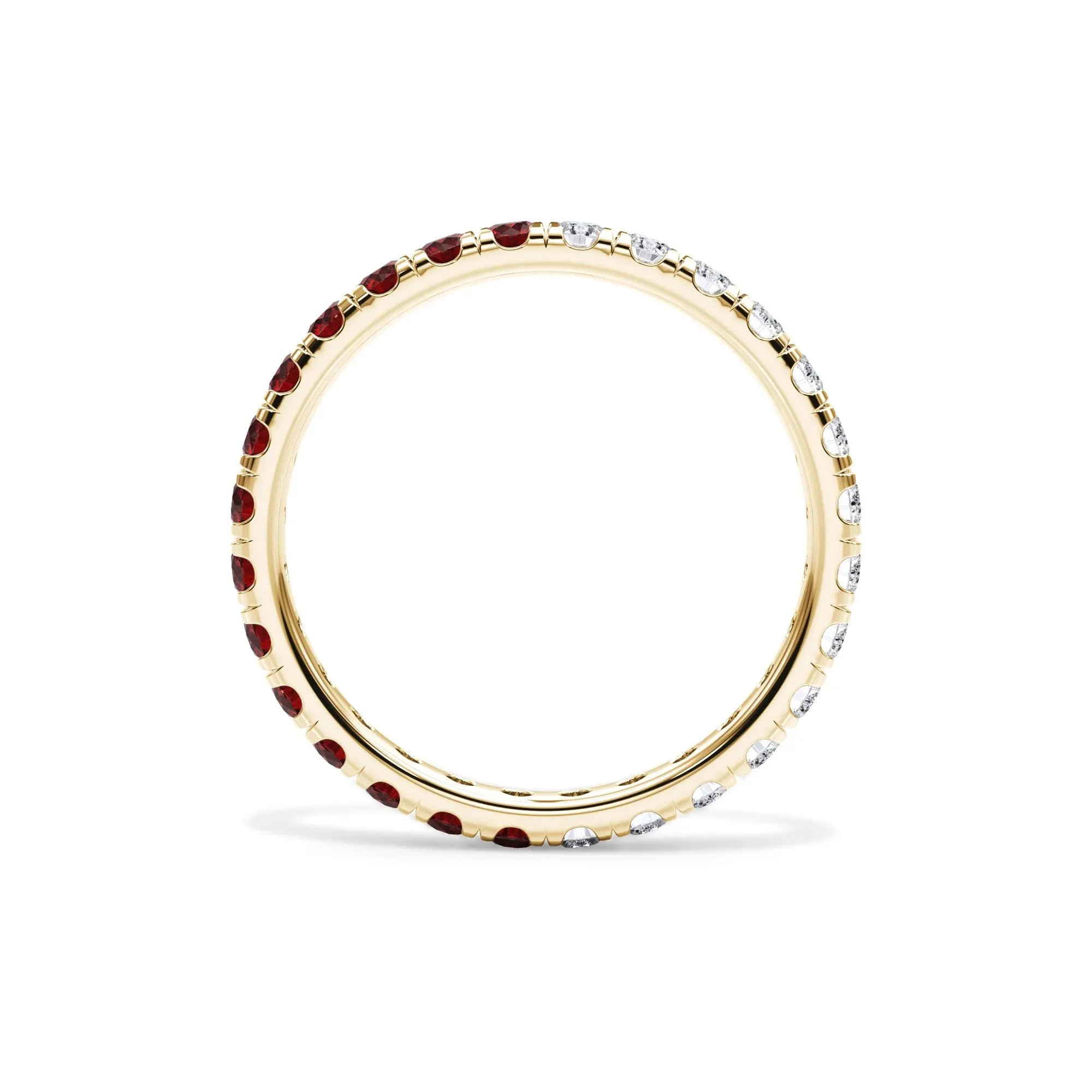 1/2 CT. Tw. Lab Grown Diamond and Lab-Created Ruby Eternity Band Ring 14K Yellow Gold Size 4.5 3mm - Image 2