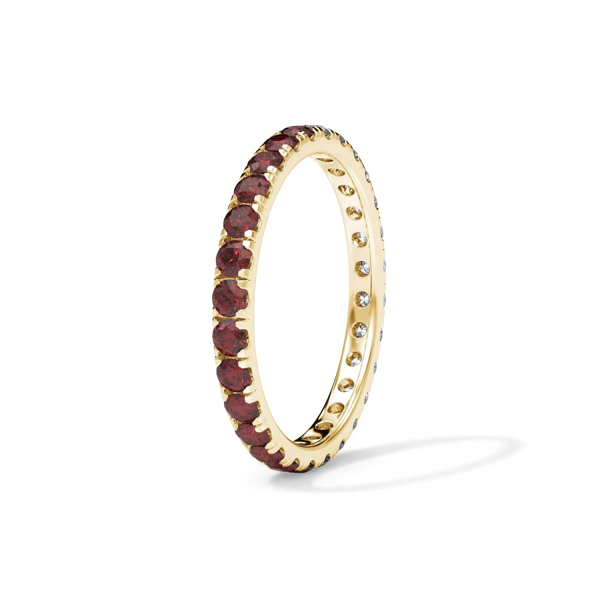 1/2 CT. Tw. Lab Grown Diamond and Lab-Created Ruby Eternity Band Ring 14K Yellow Gold Size 6.5 3mm - Image 3