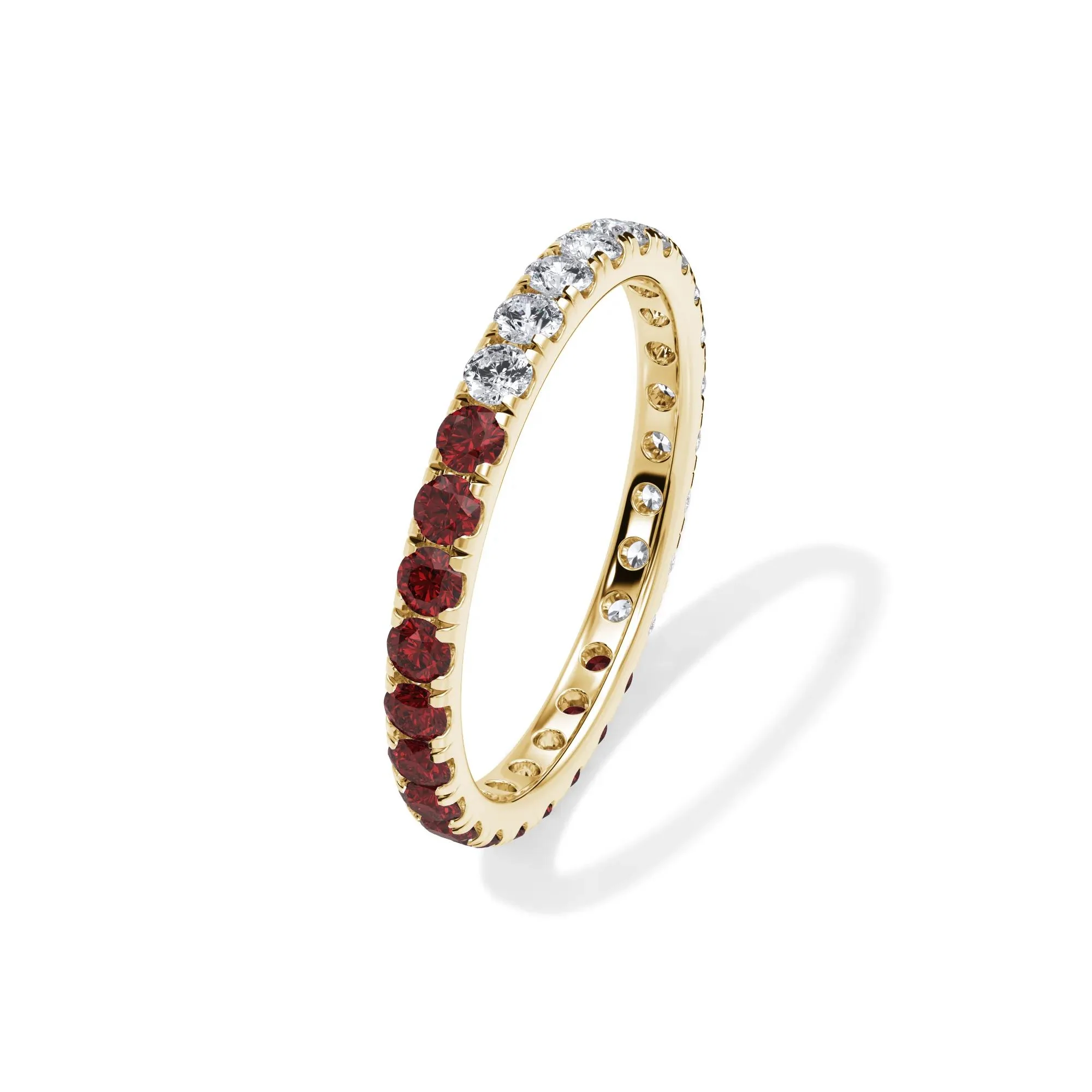 1/2 CT. Tw. Lab Grown Diamond and Lab-Created Ruby Eternity Band Ring 14K Yellow Gold Size 8 3mm - Image 4