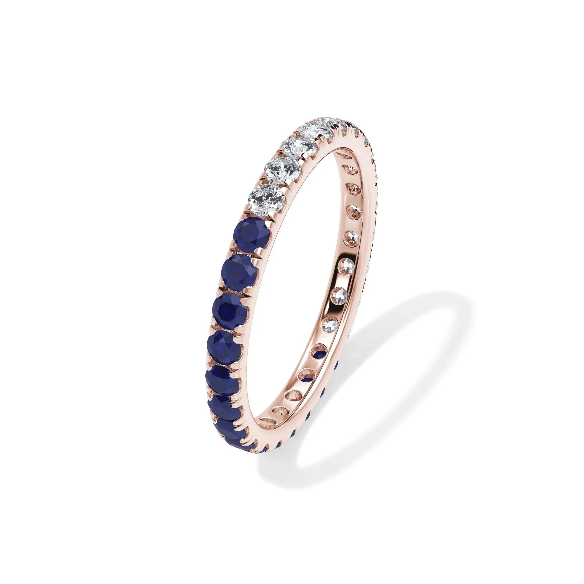 1/2 CT. Tw. Lab Grown Diamond and Lab-Created Blue Sapphire Eternity Band Ring 14K Rose Gold Size 8 3mm - Image 4
