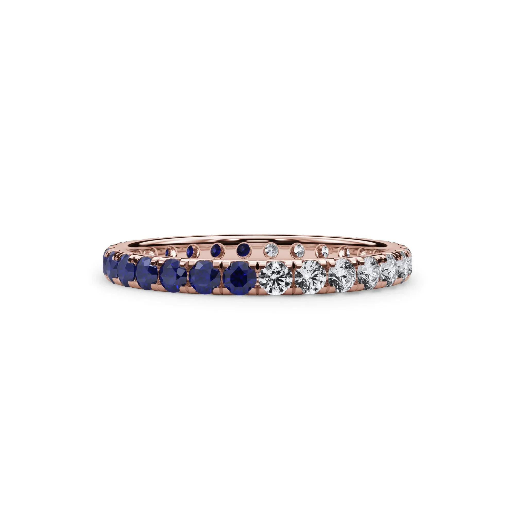1/2 CT. Tw. Lab Grown Diamond and Lab-Created Blue Sapphire Eternity Band Ring 14K Rose Gold Size 9 3mm