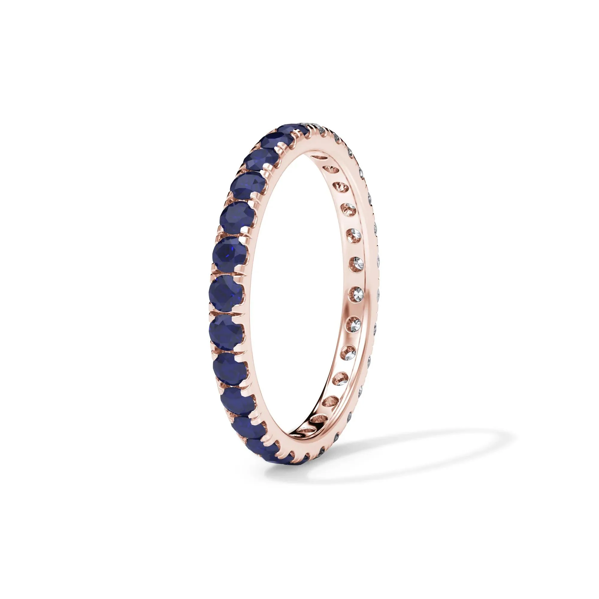 1/2 CT. Tw. Lab Grown Diamond and Lab-Created Blue Sapphire Eternity Band Ring 14K Rose Gold Size 9 3mm - Image 3