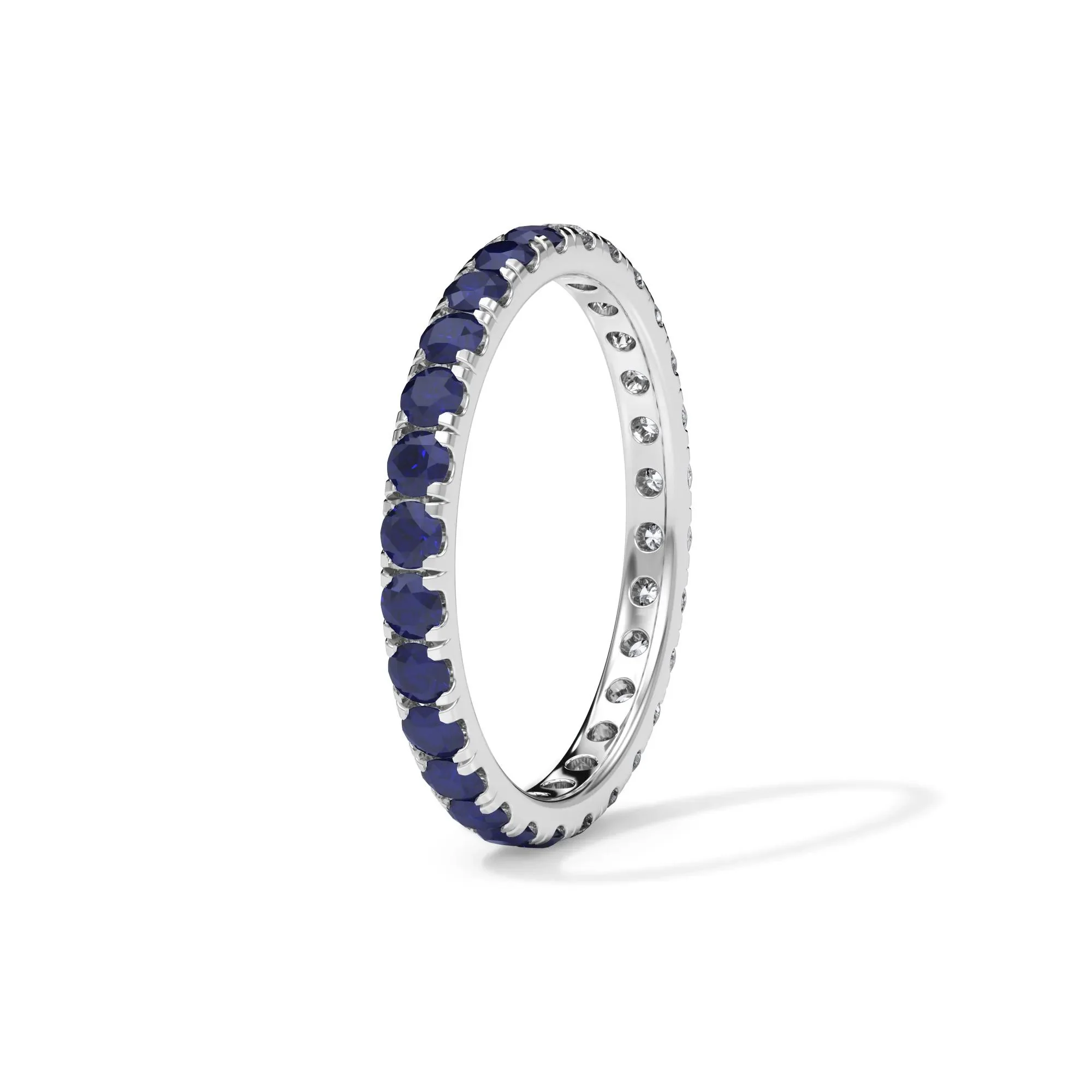 1/2 CT. Tw. Lab Grown Diamond and Lab-Created Blue Sapphire Eternity Band Ring 14K White Gold Size 4.5 3mm - Image 3
