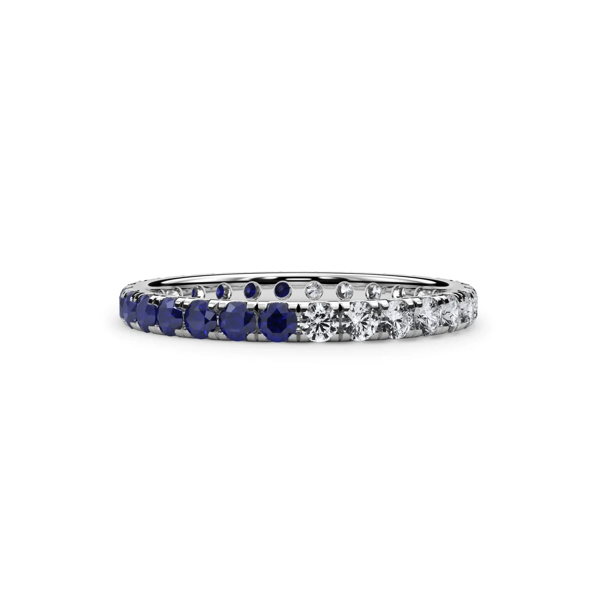 1/2 CT. Tw. Lab Grown Diamond and Lab-Created Blue Sapphire Eternity Band Ring 14K White Gold Size 6.5 3mm