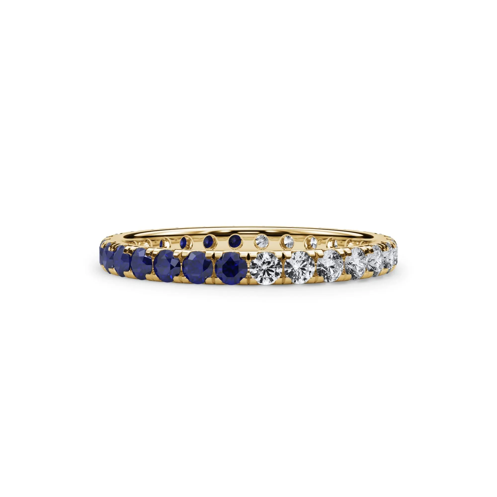 1/2 CT. Tw. Lab Grown Diamond and Lab-Created Blue Sapphire Eternity Band Ring 14K Yellow Gold Size 4 3mm