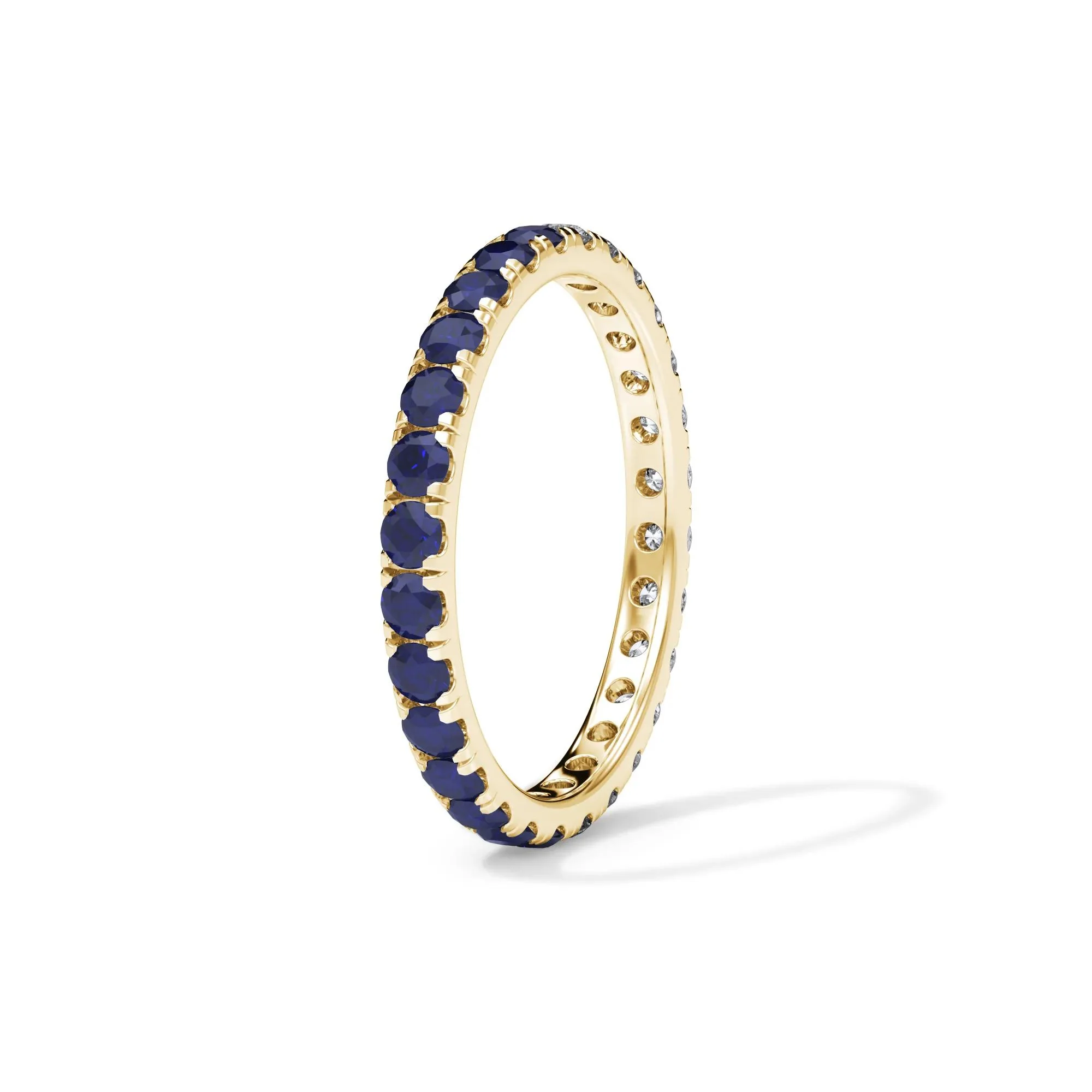 1/2 CT. Tw. Lab Grown Diamond and Lab-Created Blue Sapphire Eternity Band Ring 14K Yellow Gold Size 6.5 3mm - Image 3