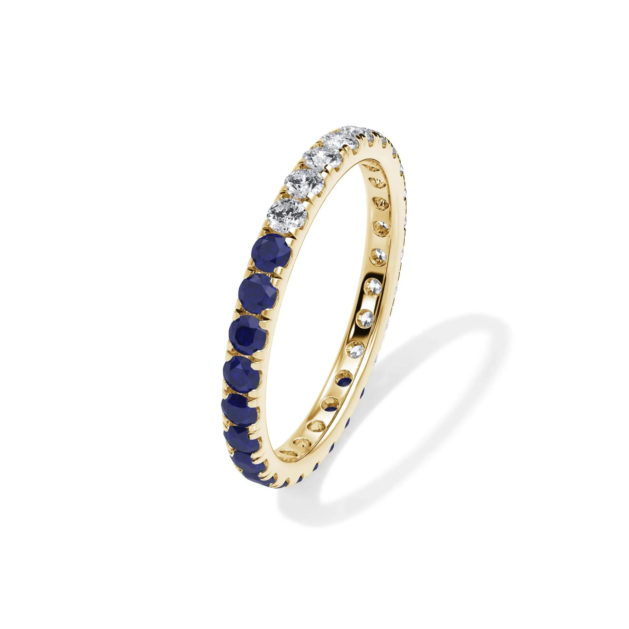 1/2 CT. Tw. Lab Grown Diamond and Lab-Created Blue Sapphire Eternity Band Ring 14K Yellow Gold Size 7 3mm - Image 4