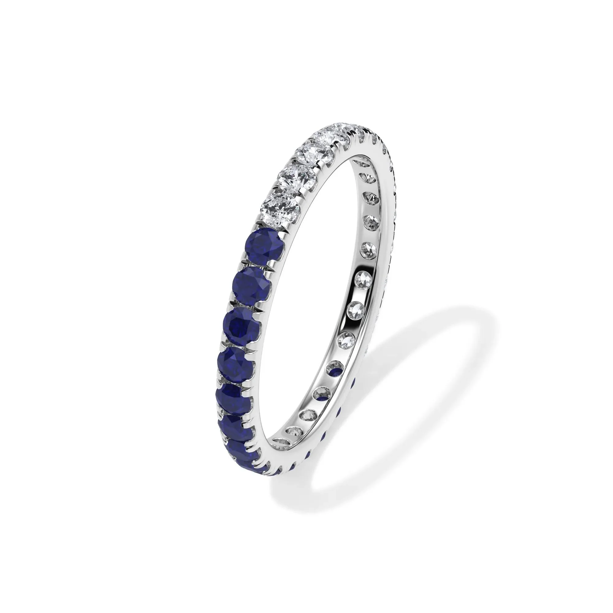 1/2 CT. Tw. Lab Grown Diamond and Lab-Created Blue Sapphire Eternity Band Ring Platinum White Size 8 3mm - Image 4