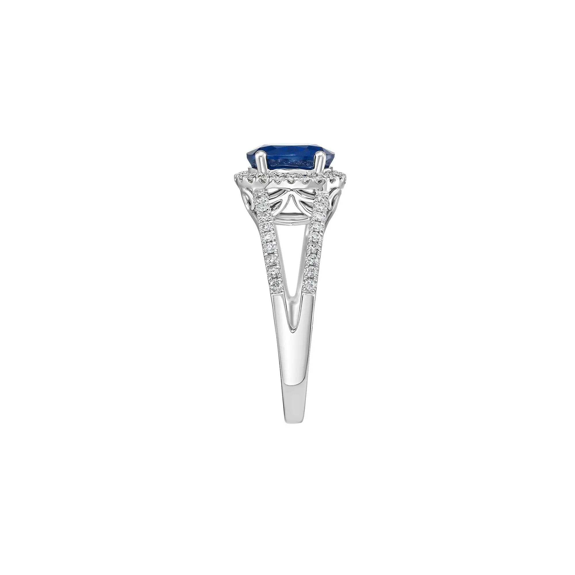 1/3 CT. Tw. Blue Sapphire & Diamond Split-Shank Band Ring 14K White Gold Size 6 - Image 3