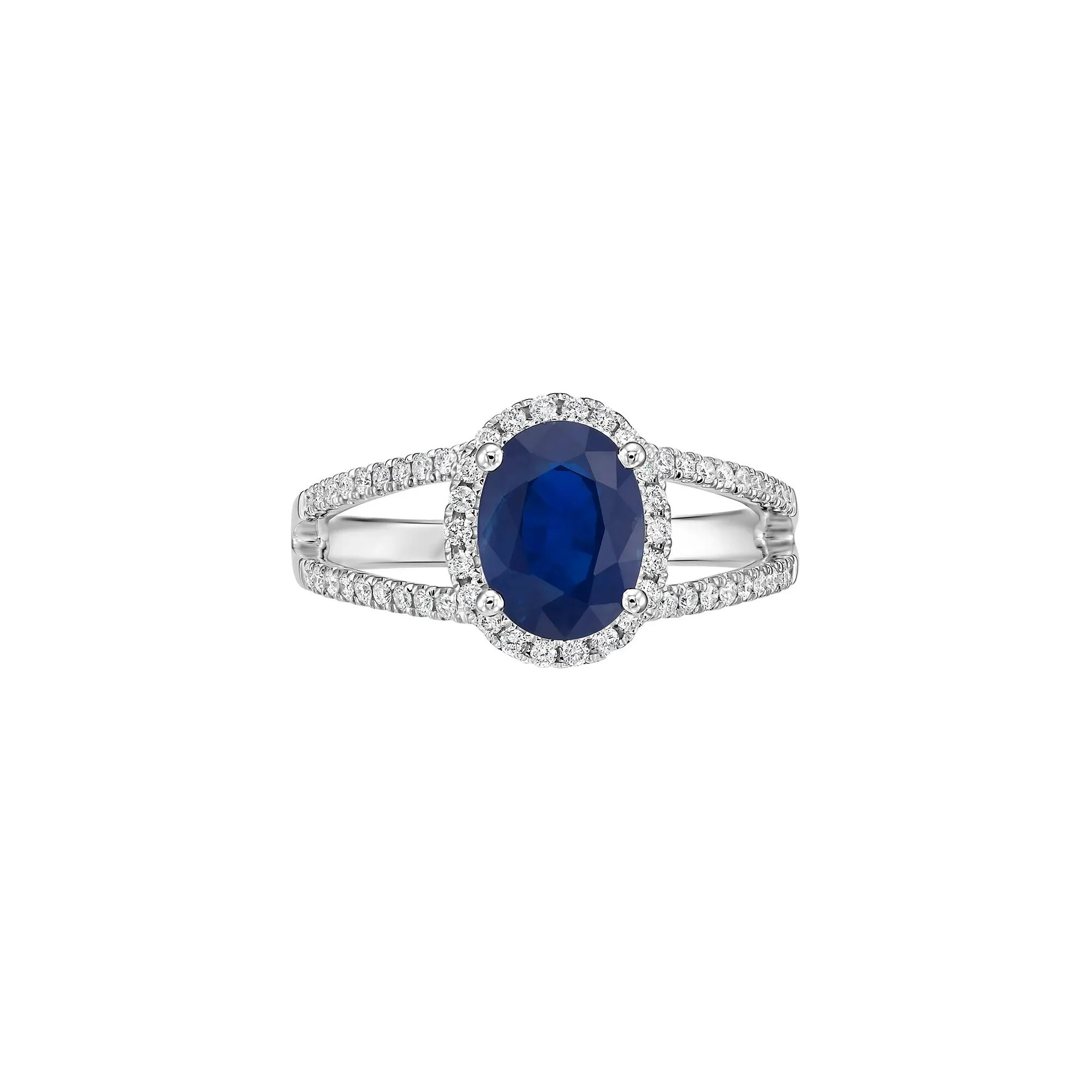 1/3 CT. Tw. Blue Sapphire & Diamond Split-Shank Band Ring 14K White Gold Size 8