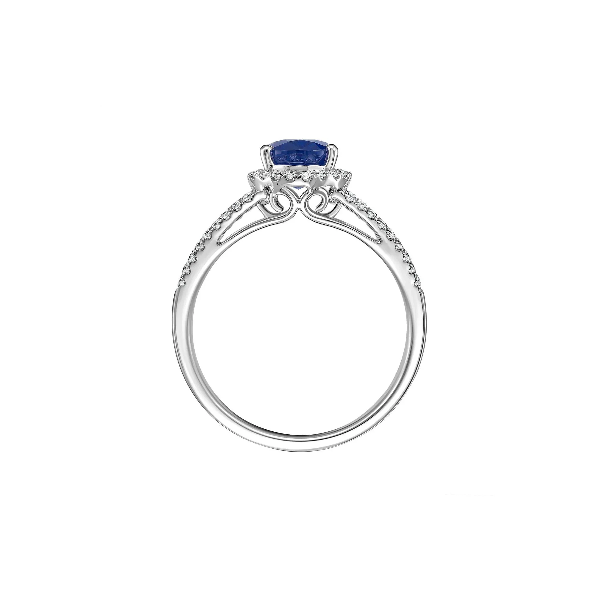 1/3 CT. Tw. Blue Sapphire & Diamond Split-Shank Band Ring 14K White Gold Size 9 - Image 2