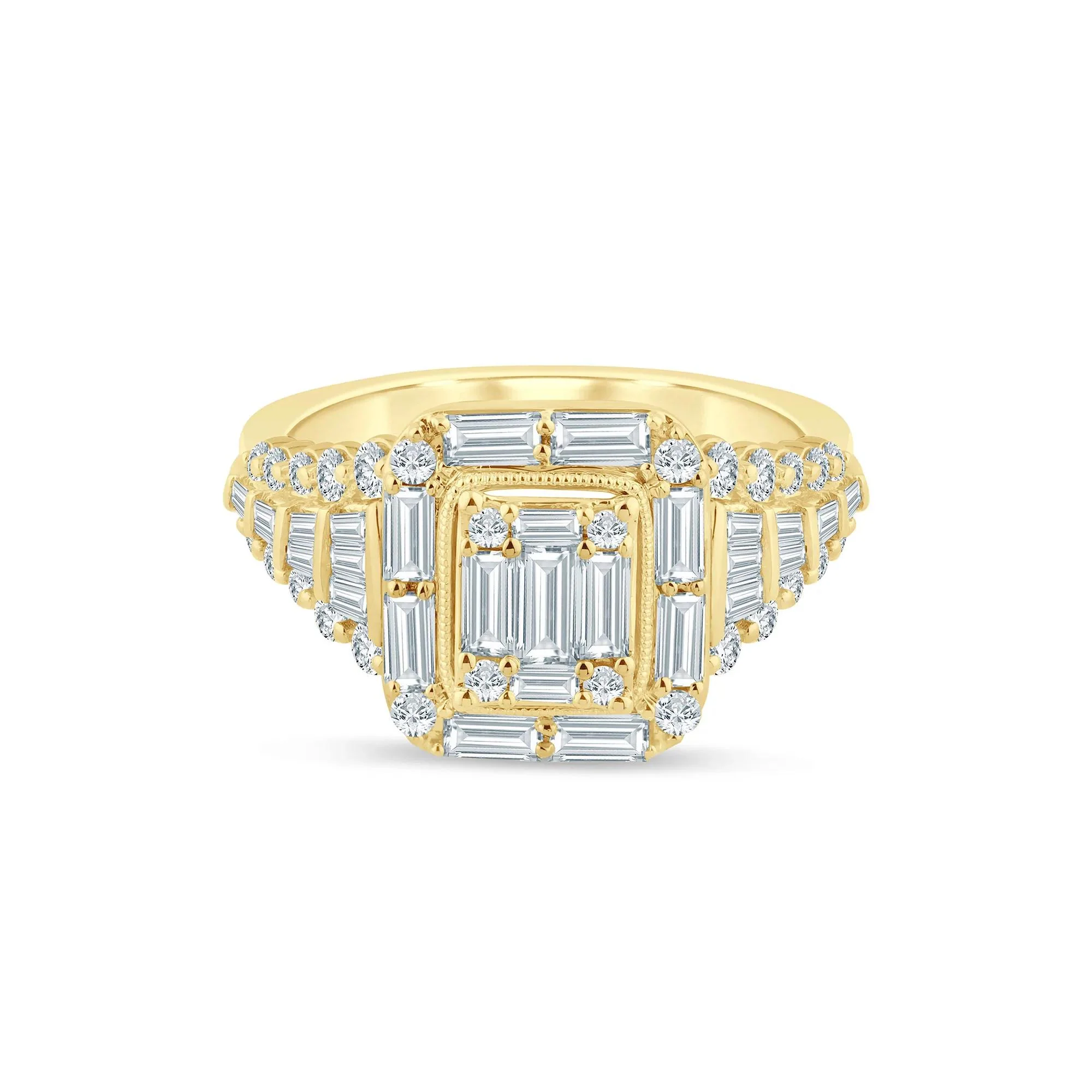 1 3/8 CT. Tw. Diamond Composite Engagement Ring 14K Yellow Gold Round Brilliant Cut Size 8.5 2mm