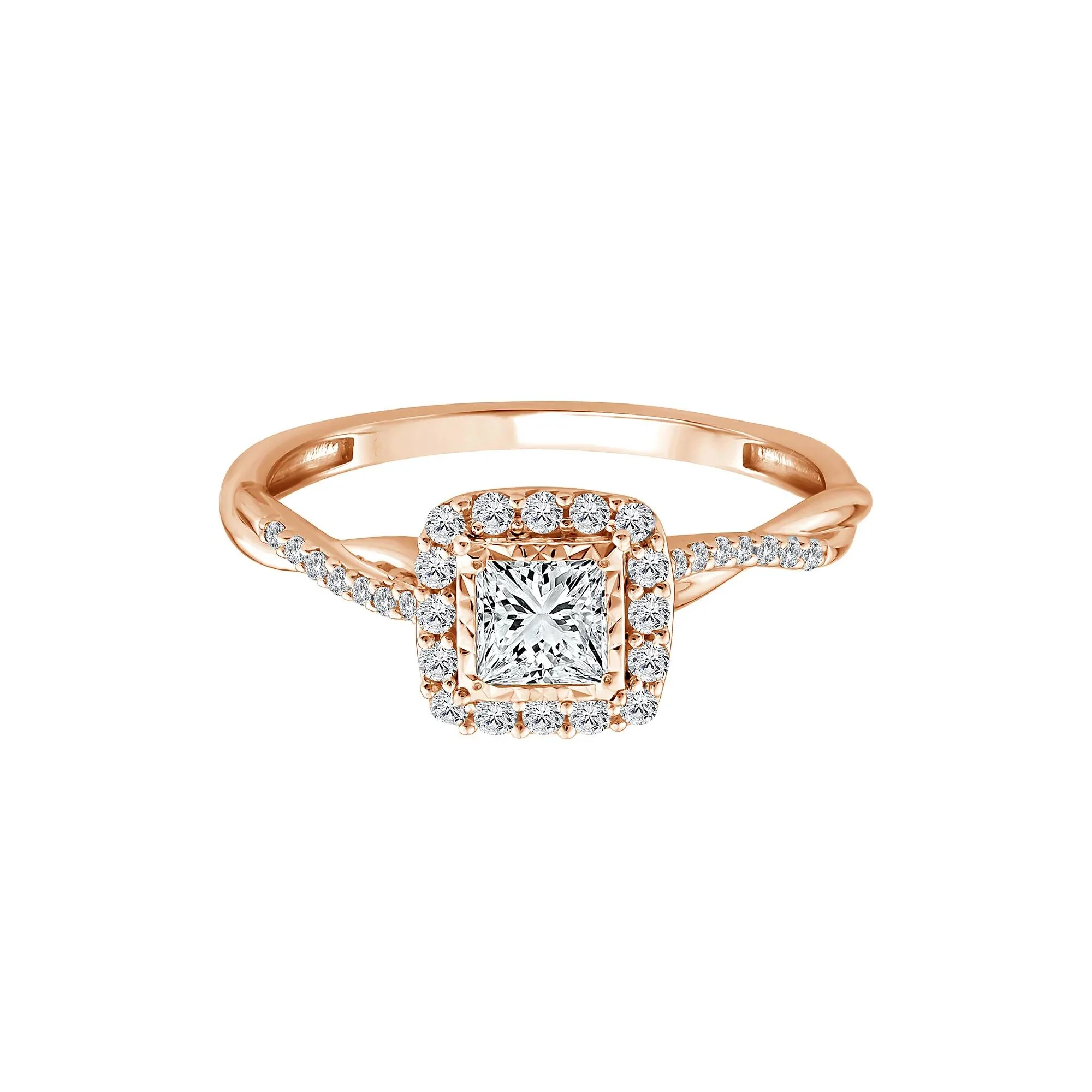 1/2 CT. Tw. Lab Grown Diamond Princess-Cut Halo Promise Ring 10K Rose Gold Size 8 1.5mm