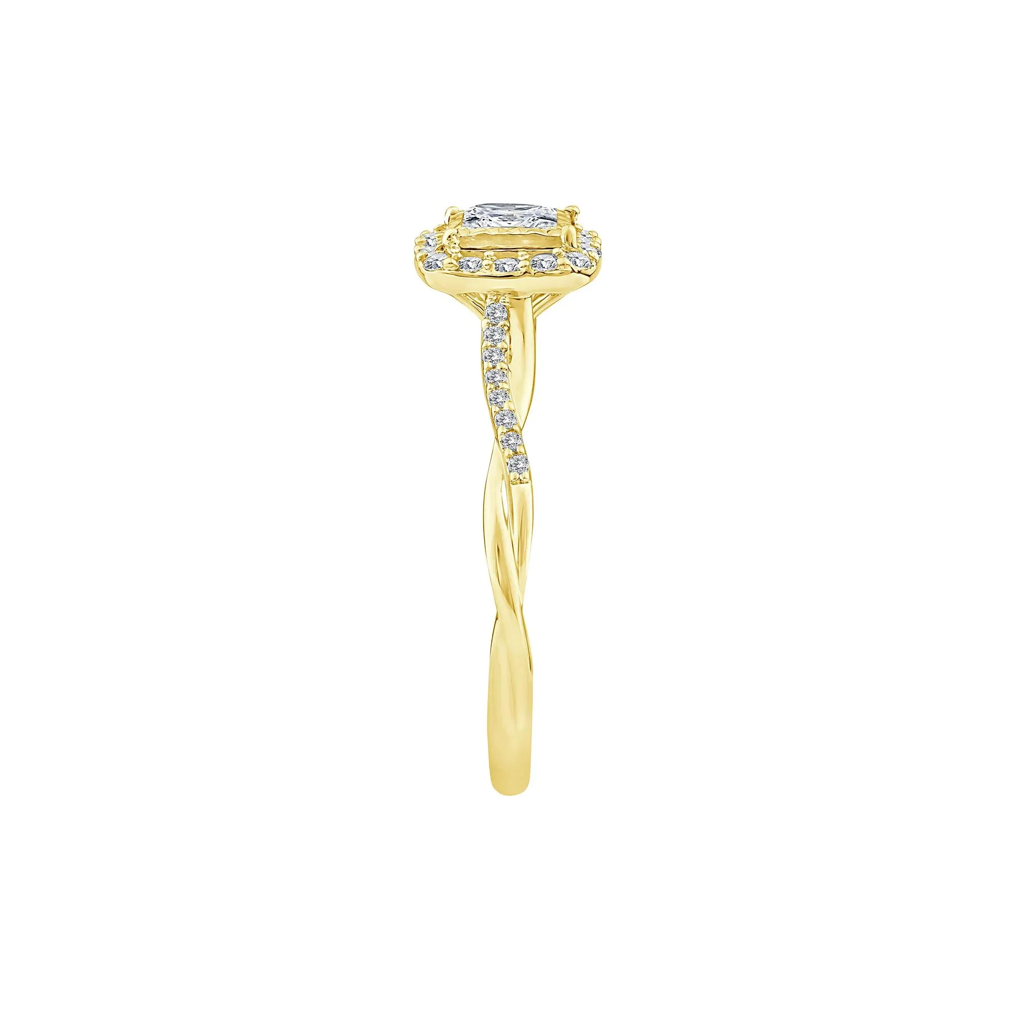 1/2 CT. Tw. Lab Grown Diamond Princess-Cut Halo Promise Ring 10K Yellow Gold Size 6 1.5mm - Image 3