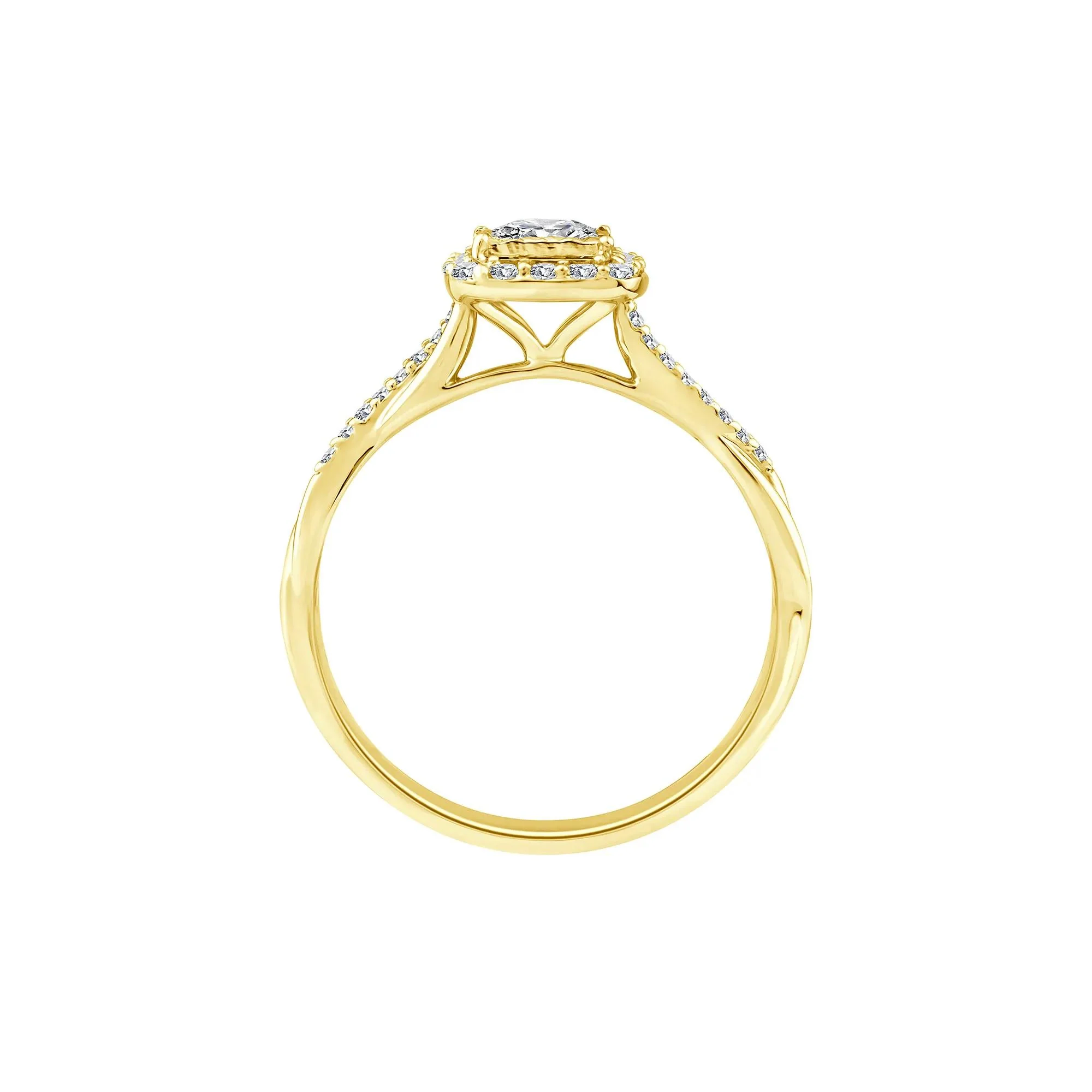 1/2 CT. Tw. Lab Grown Diamond Princess-Cut Halo Promise Ring 10K Yellow Gold Size 6.5 1.5mm - Image 2