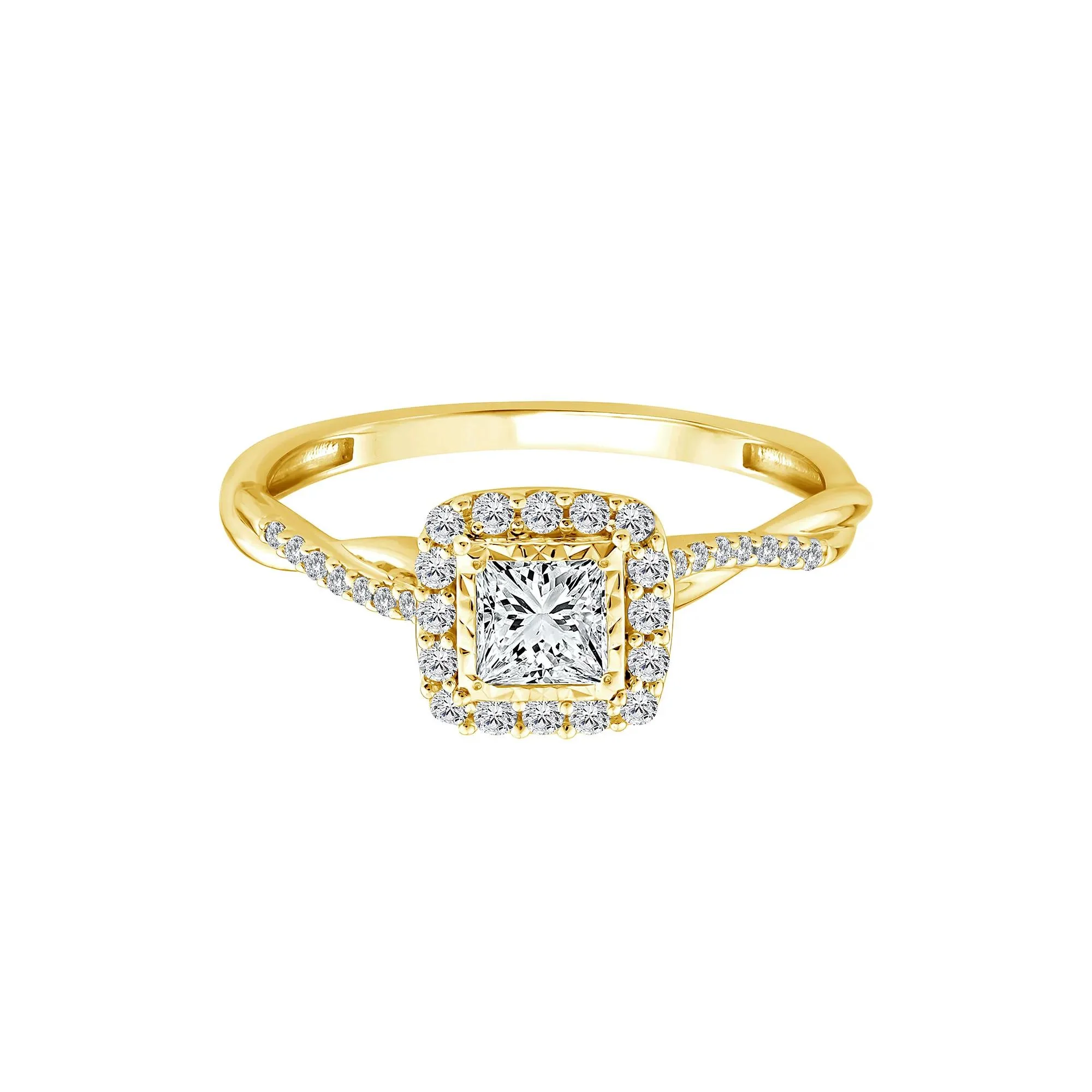 1/2 CT. Tw. Lab Grown Diamond Princess-Cut Halo Promise Ring 10K Yellow Gold Size 7.5 1.5mm