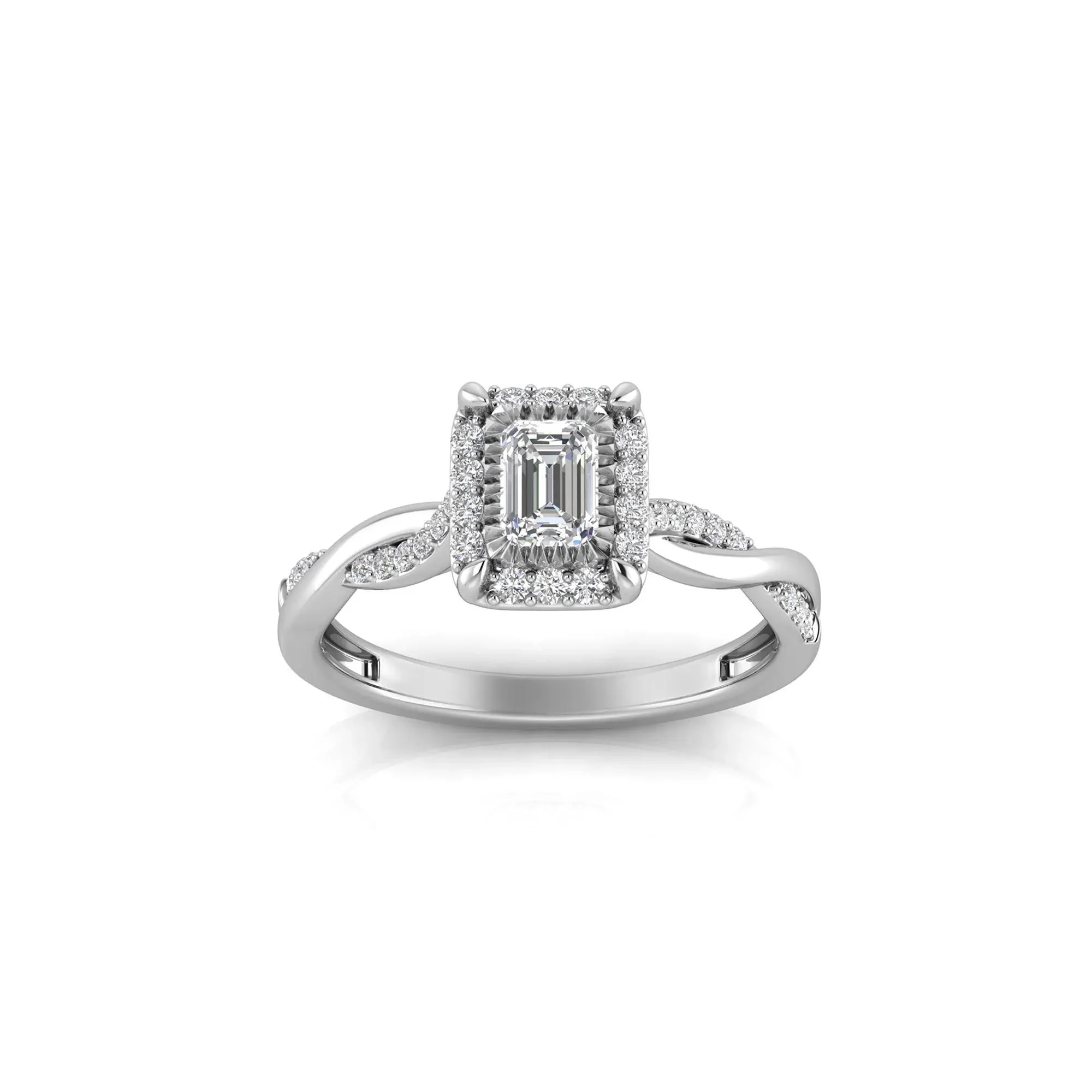 1/2 CT. Tw. Lab Grown Diamond Emerald-Cut Twist Shank Promise Ring 10K White Gold Size 9 1.5mm