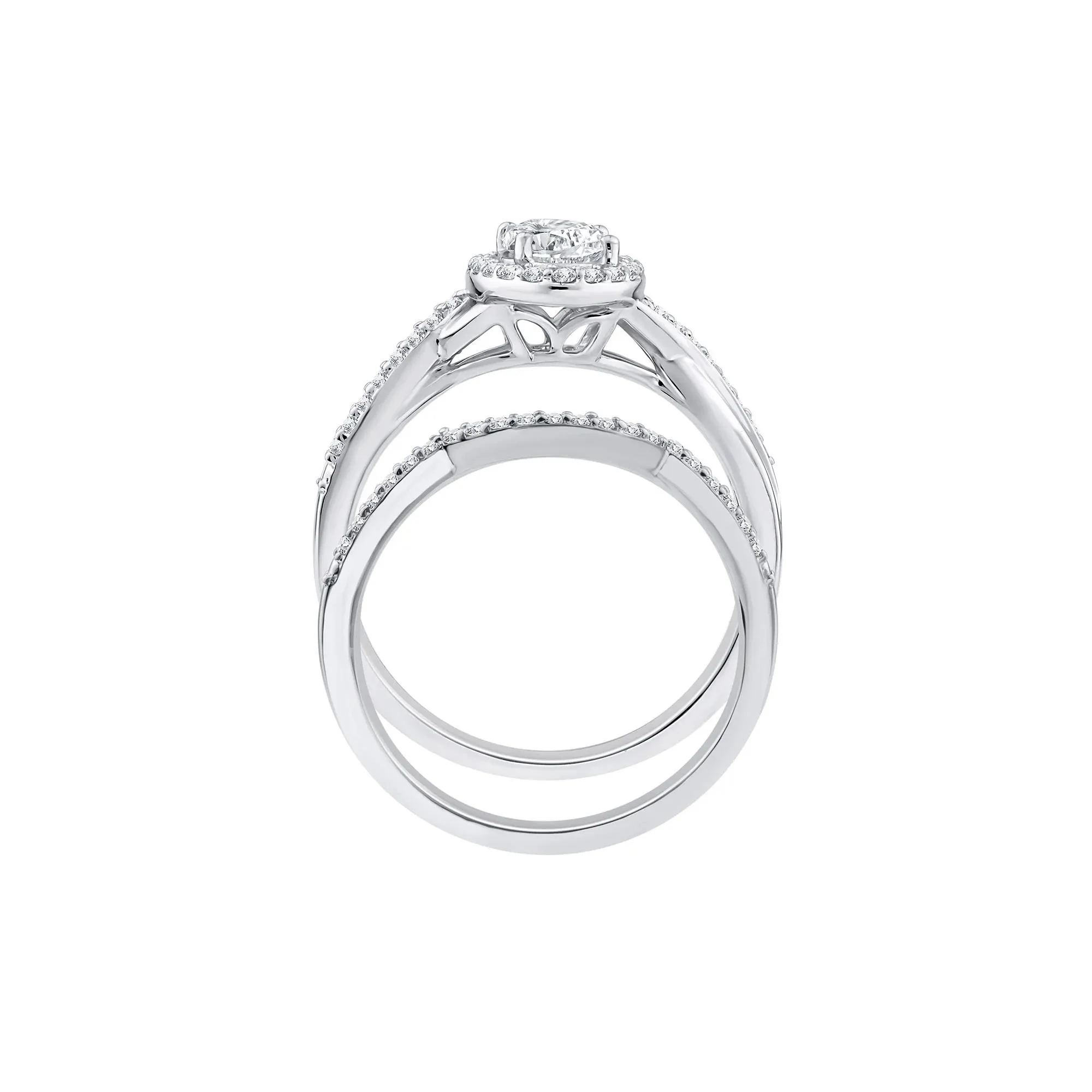 1 CT. Tw. Lab Grown Diamond Engagement Ring Set 10K White Gold Size 7.5 1.5mm - Image 2
