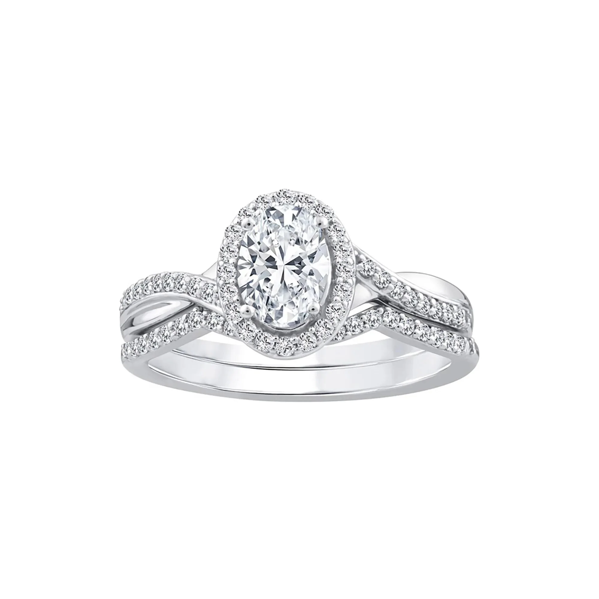 1 CT. Tw. Lab Grown Diamond Engagement Ring Set 10K White Gold Size 8 1.5mm