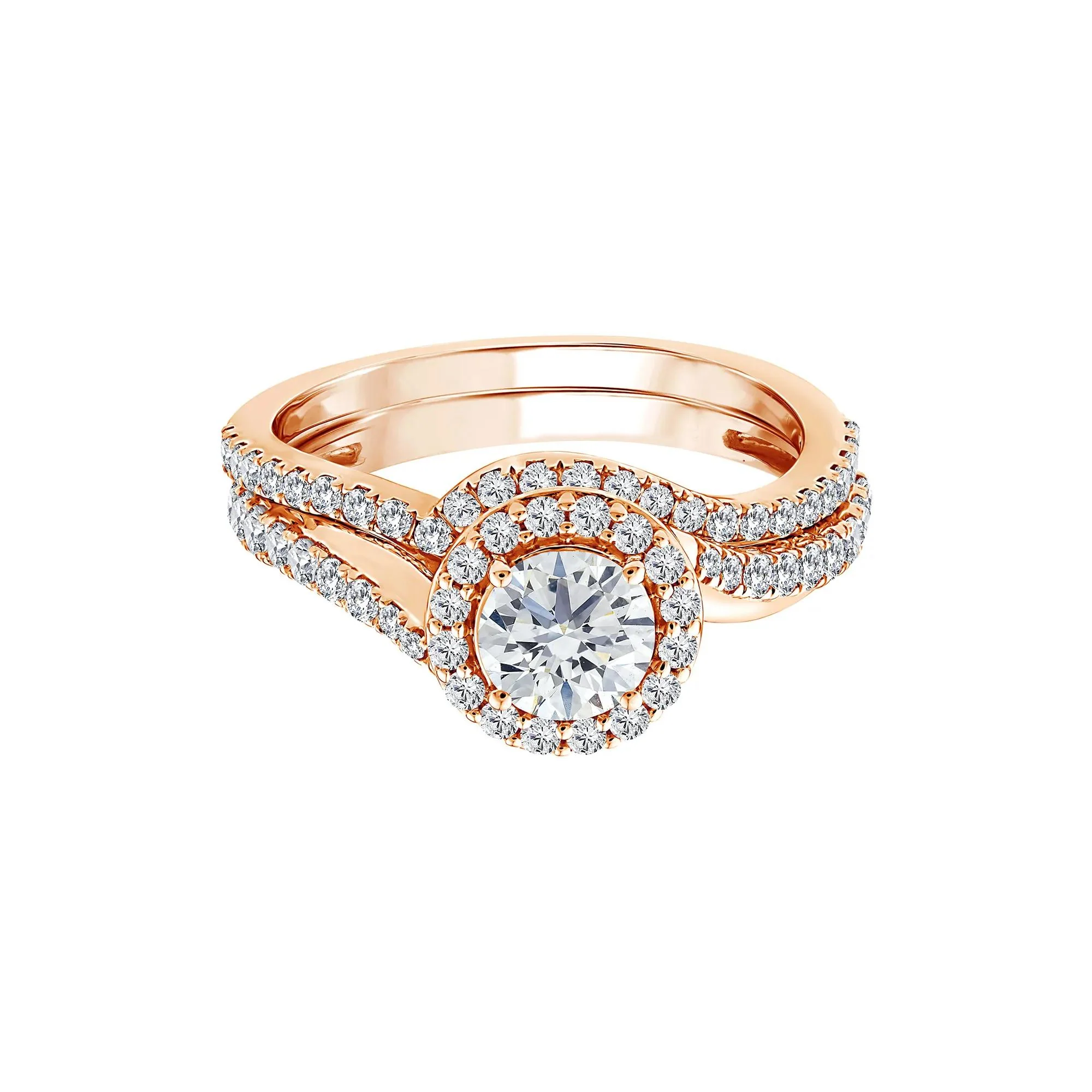 1/4 CT. Tw. Lab Grown Diamond Engagement Ring Set 10K Rose Gold Size 8 1mm
