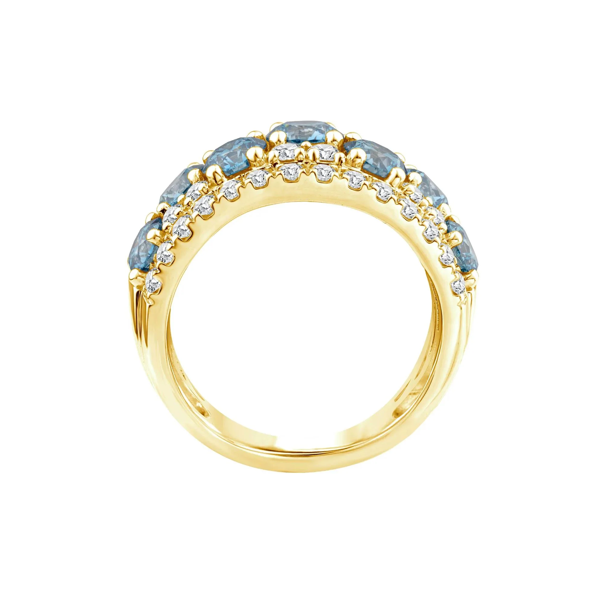 3 1/2 CT. Tw. Lab Grown Diamond Blue and White Band Ring 10K Yellow Gold Round Brilliant Cut Size 8 2.5mm - Image 2