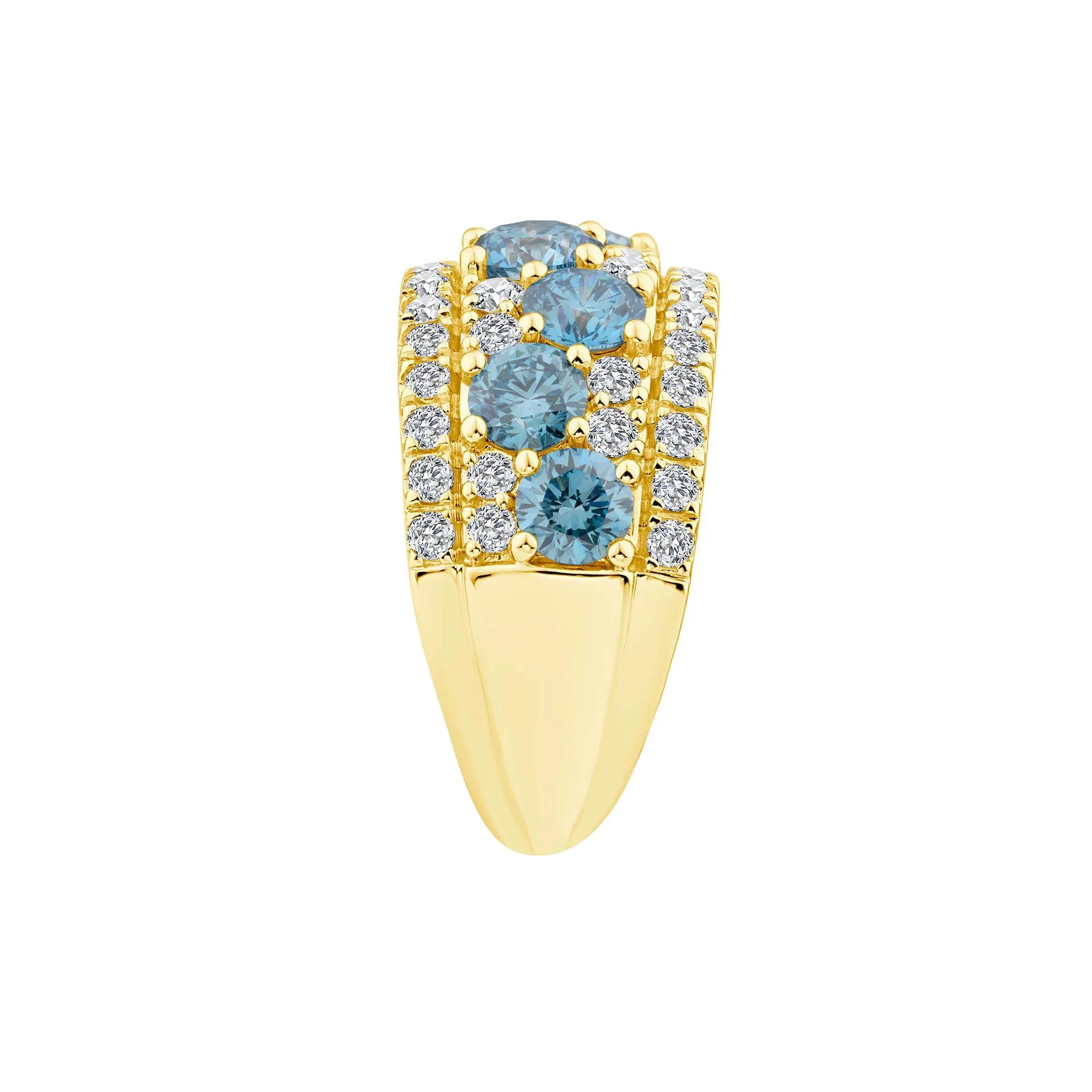 3 1/2 CT. Tw. Lab Grown Diamond Blue and White Band Ring 10K Yellow Gold Round Brilliant Cut Size 8.5 2.5mm - Image 3