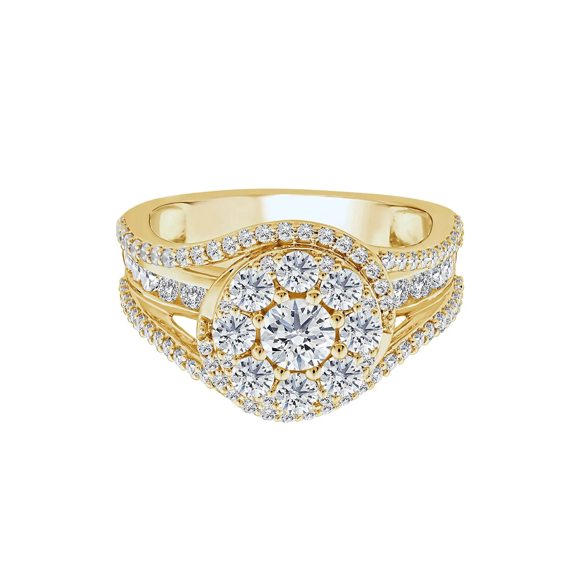 1 3/4 CT. Tw. Diamond Composite Engagement Ring 10K Yellow Gold Round Brilliant Cut Size 6 2.5mm